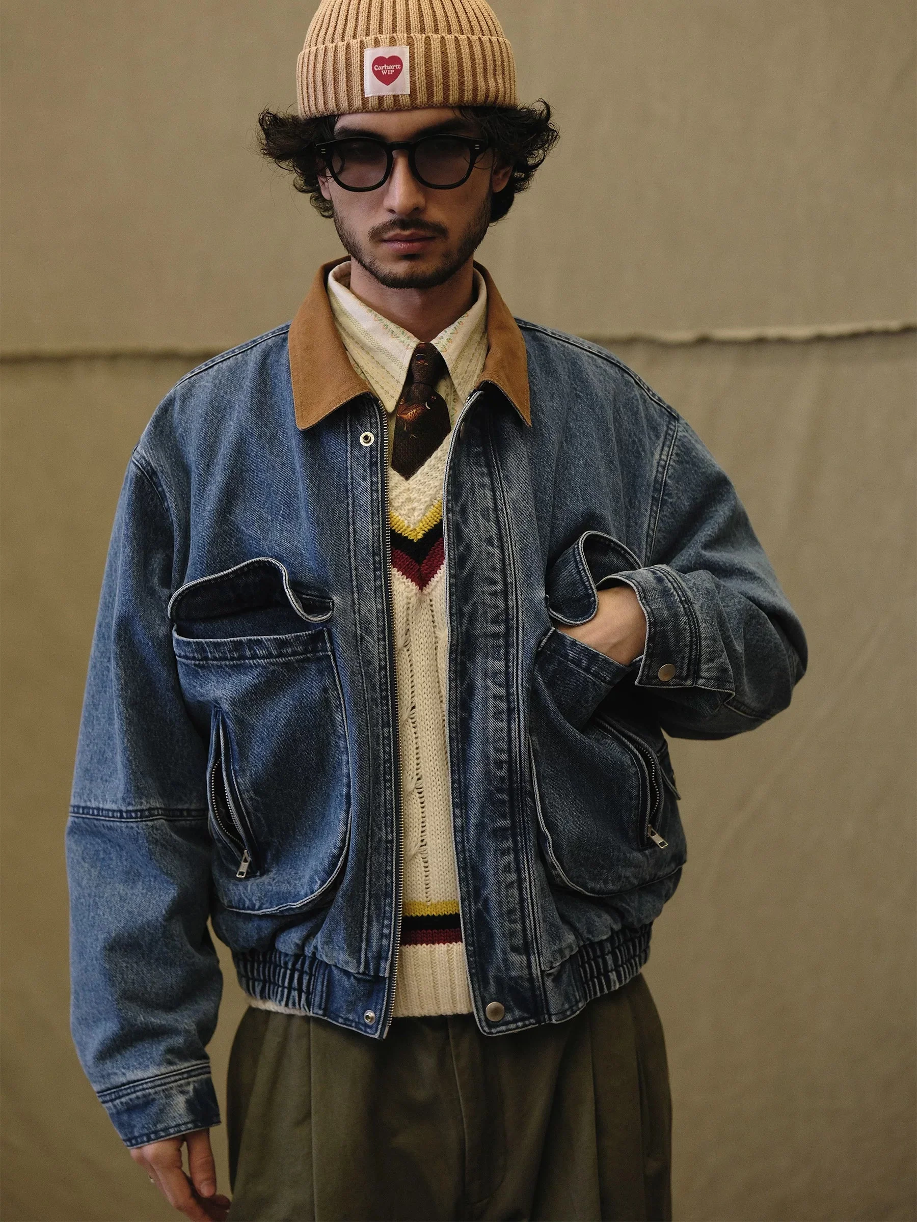 Contrast Collar Utility Denim Jacket