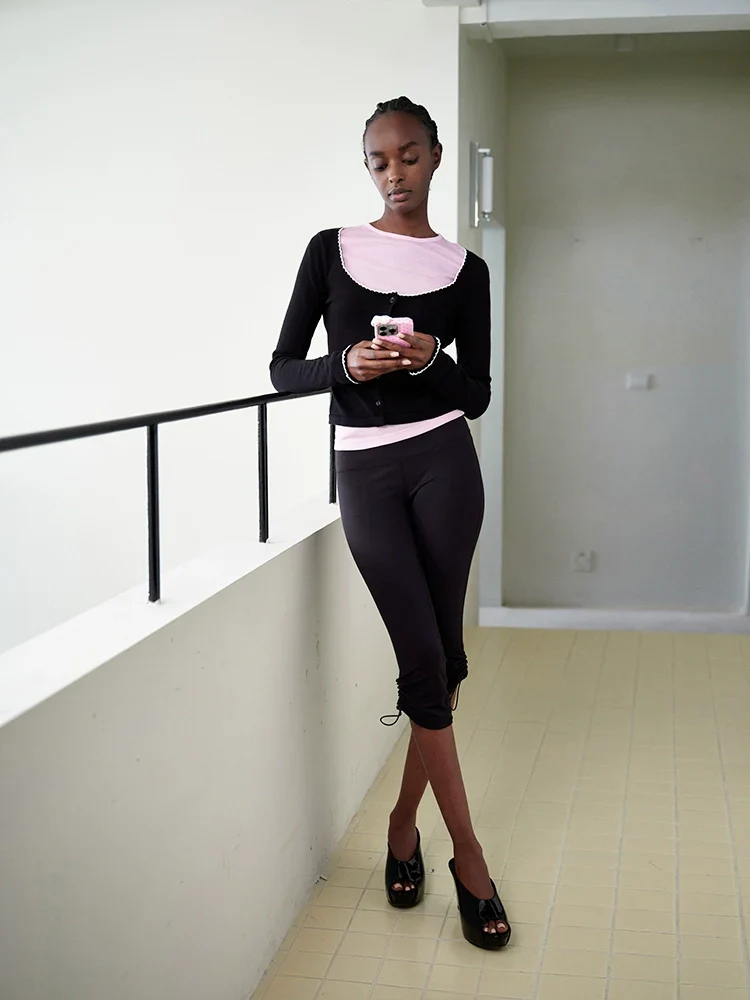 Contrast Lace Knit Cardigan