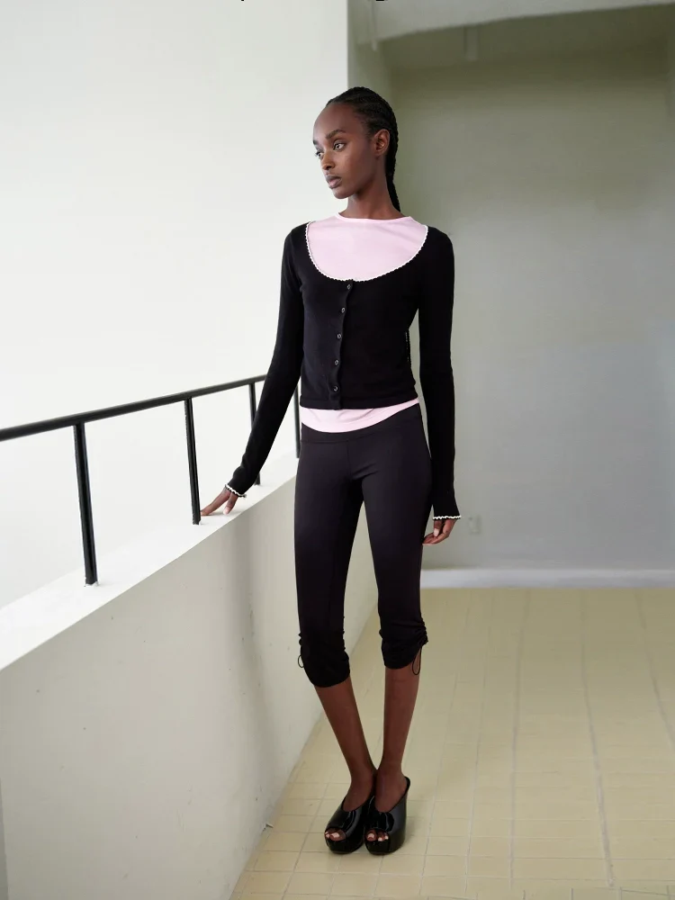 Contrast Lace Knit Cardigan - Image 2