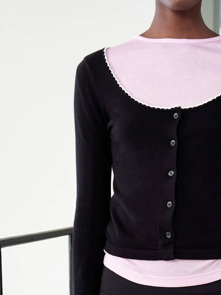 Contrast Lace Knit Cardigan - Image 9