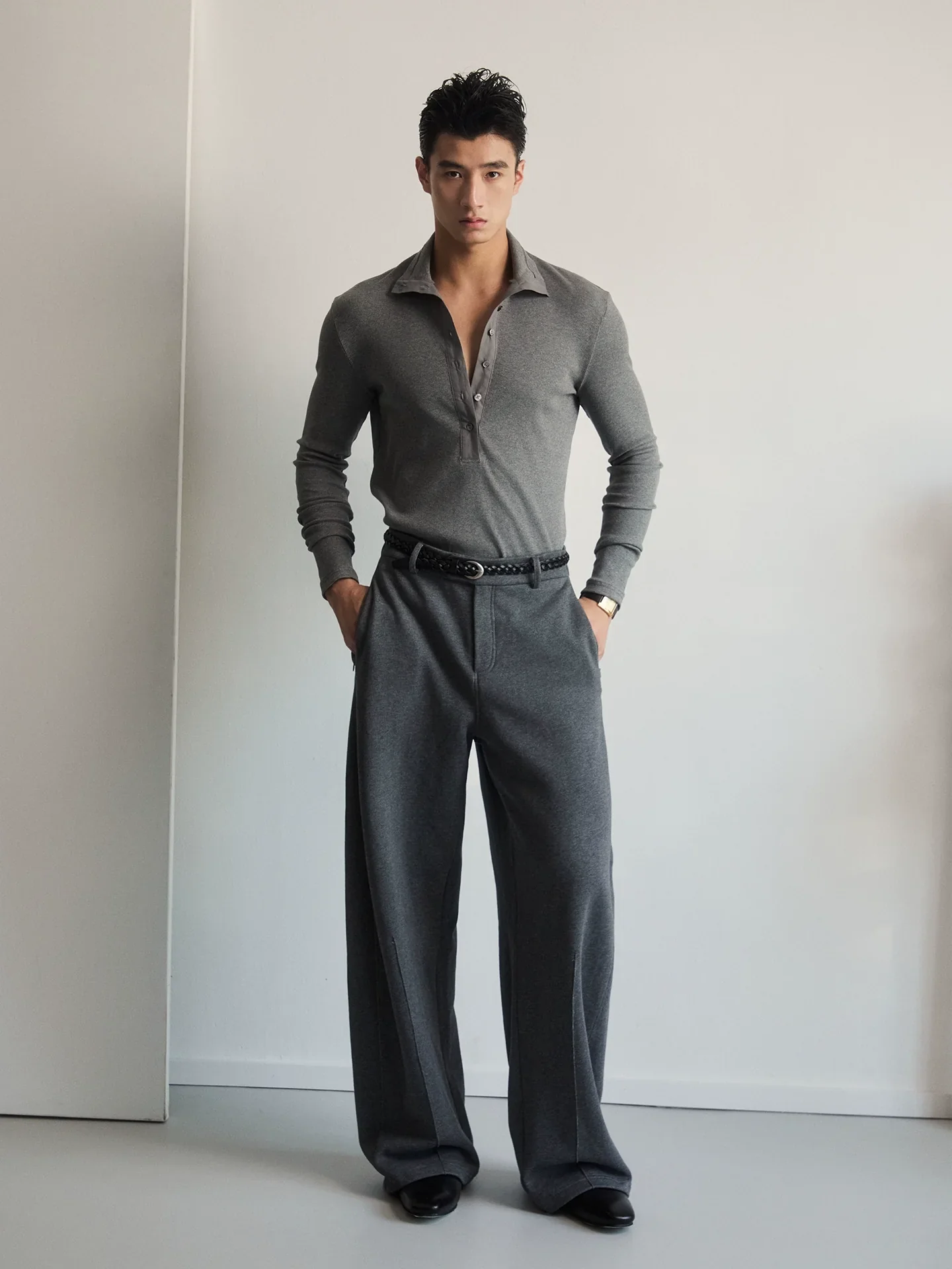 Contrast Mock‑Neck Henley - Image 3