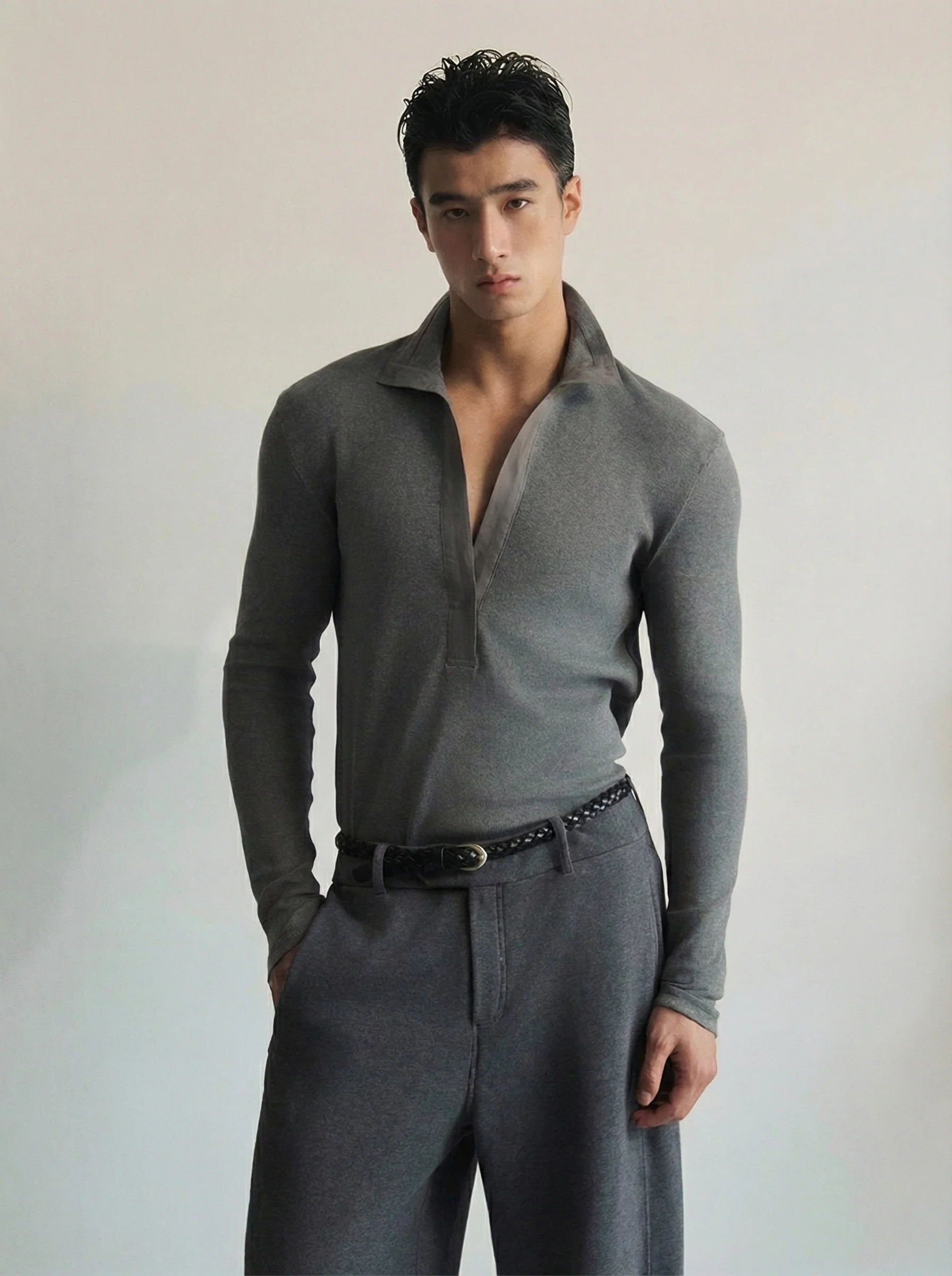Contrast Mock‑Neck Henley - Image 4