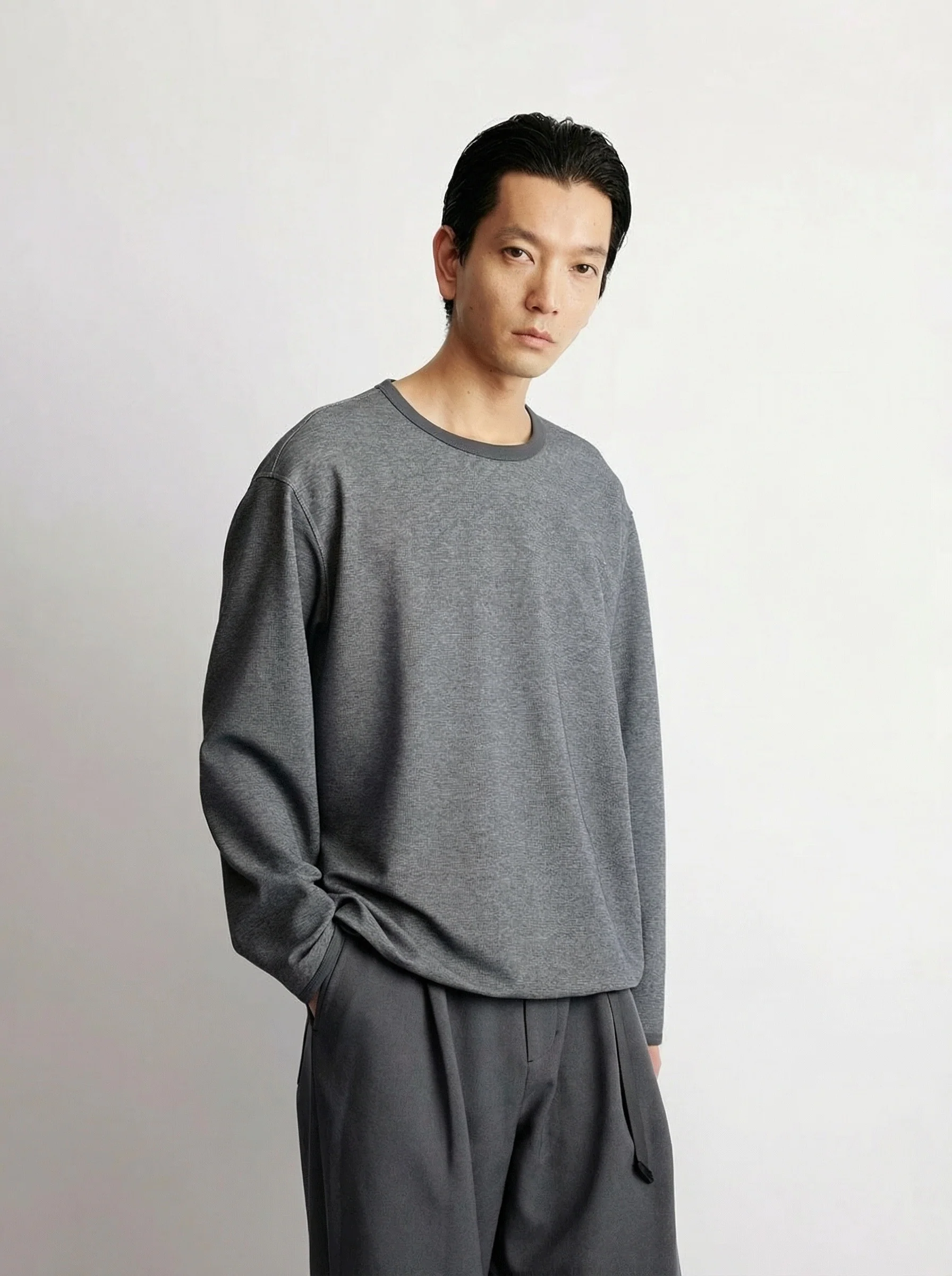 Contrast Rib Drawcord Long Sleeve Tee