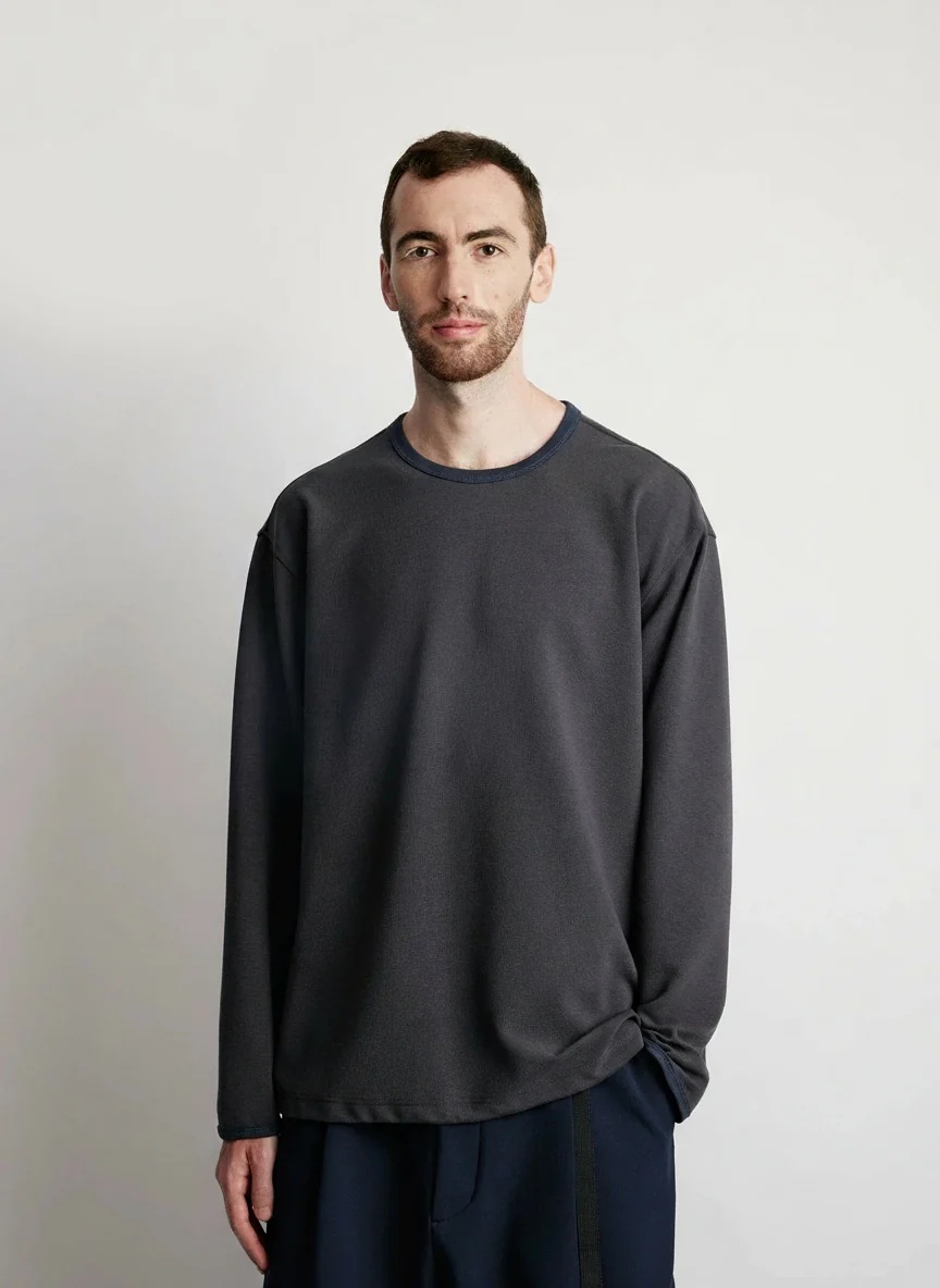 Contrast Rib Drawcord Long Sleeve Tee - Image 4