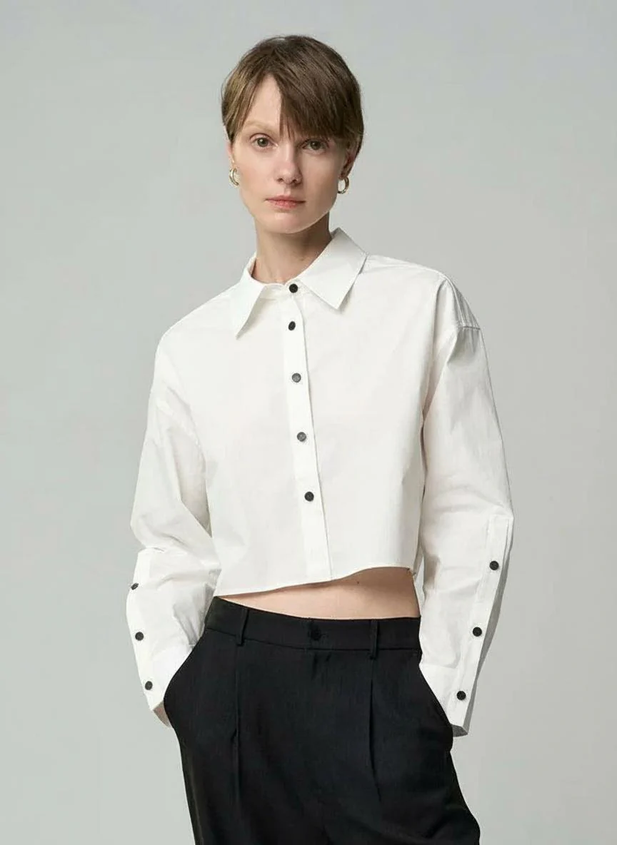 Contrast Snap Crop Shirt
