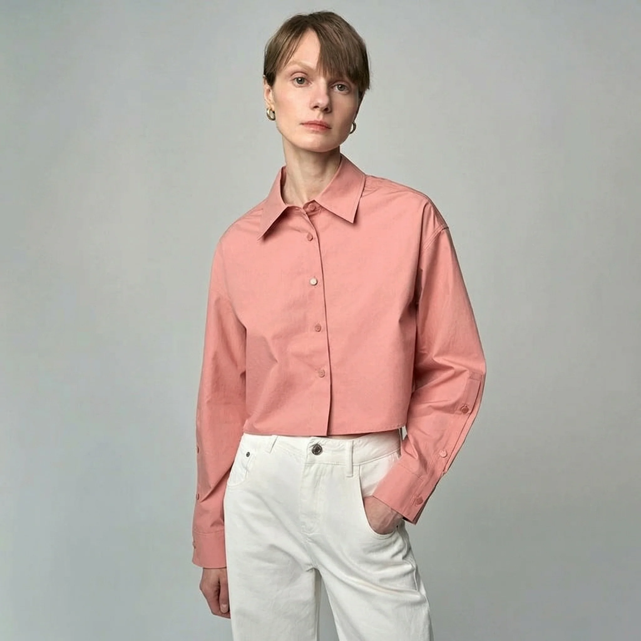 Contrast Snap Crop Shirt - Image 10