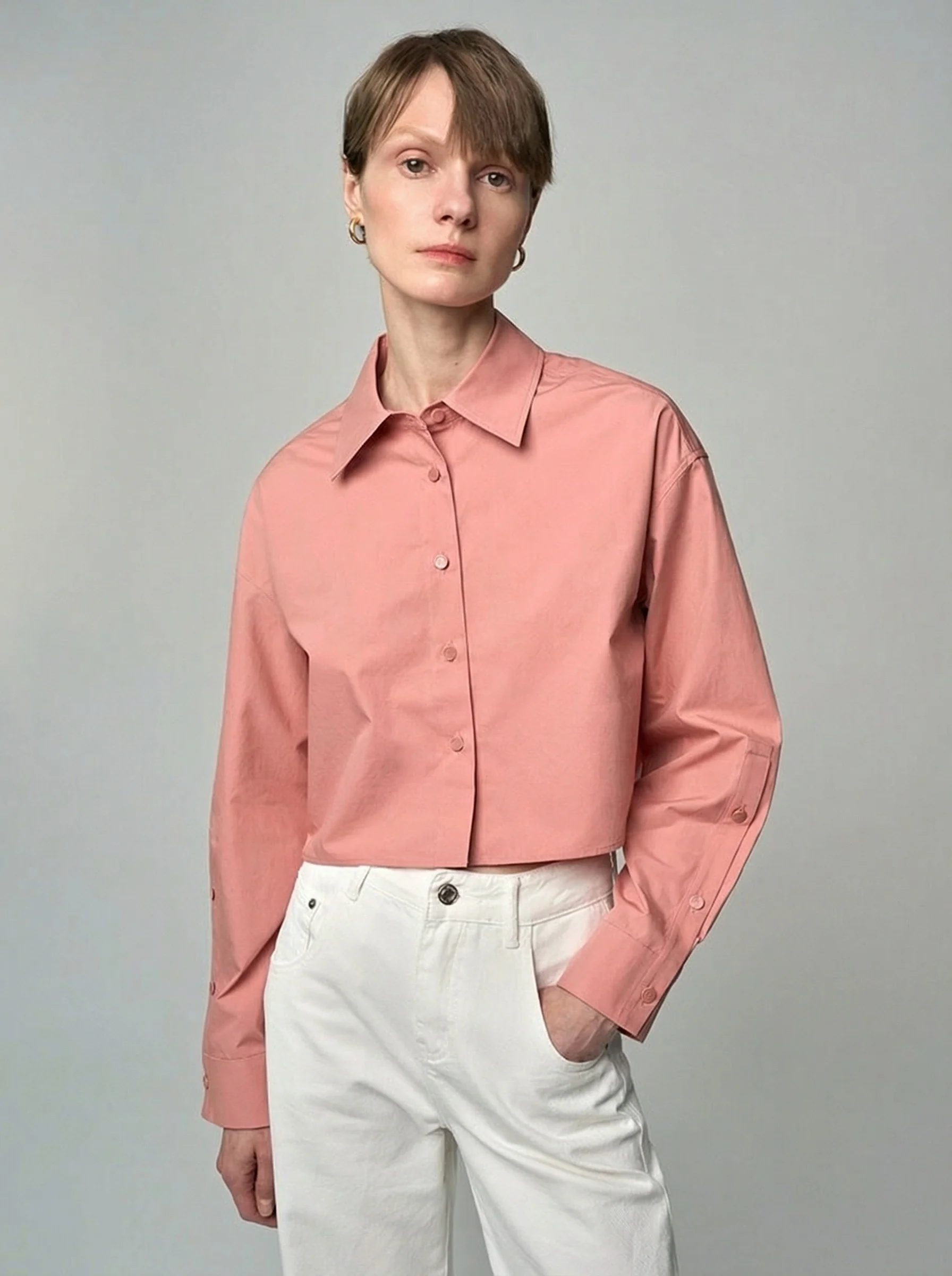 Contrast Snap Crop Shirt - Image 2