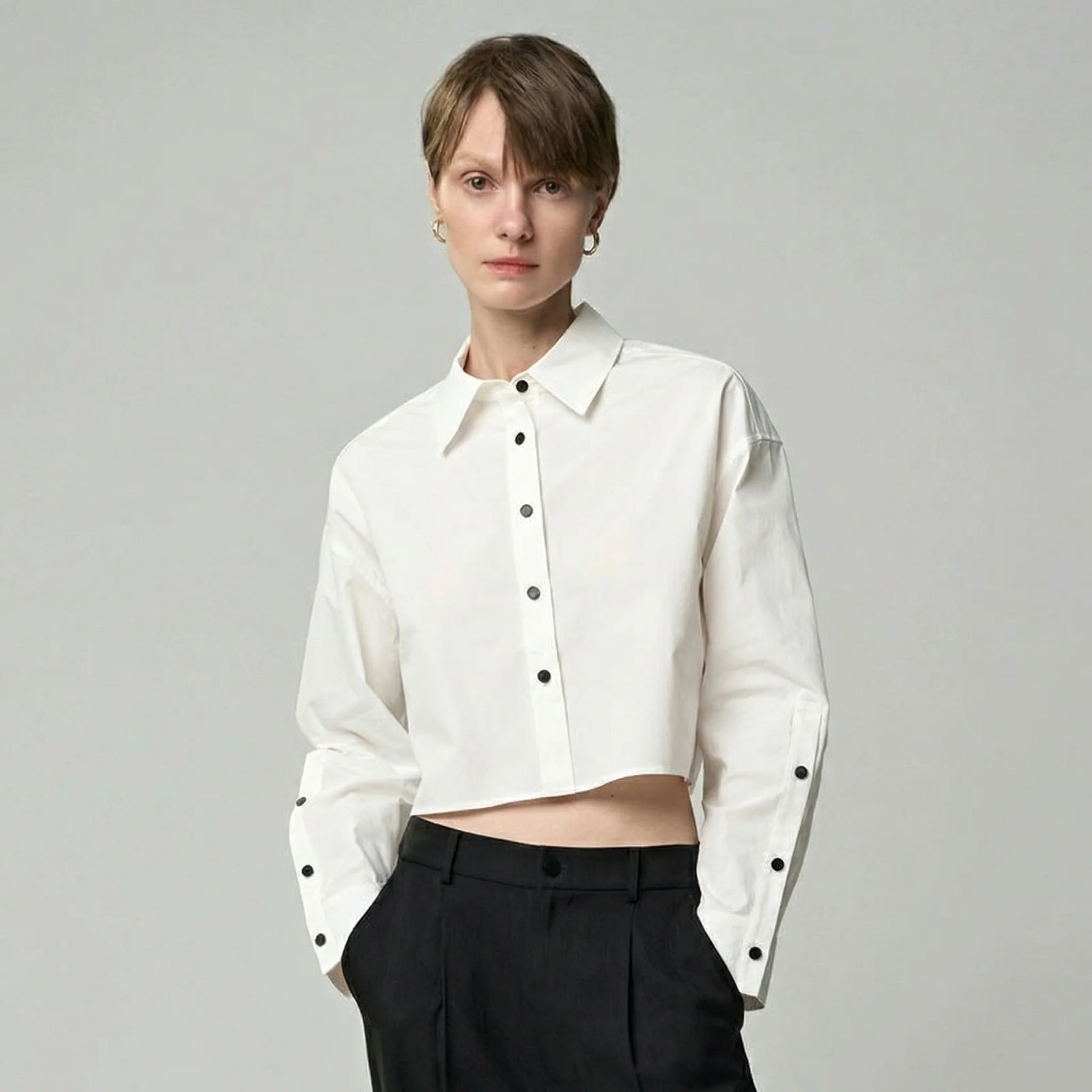 Contrast Snap Crop Shirt - Image 4
