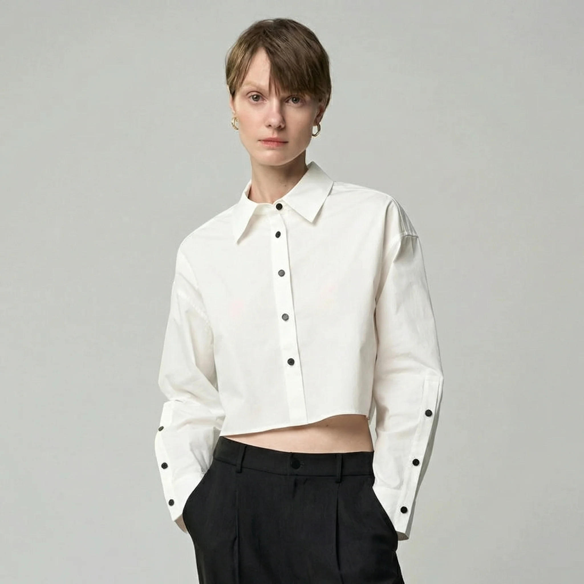 Contrast Snap Crop Shirt - Image 5