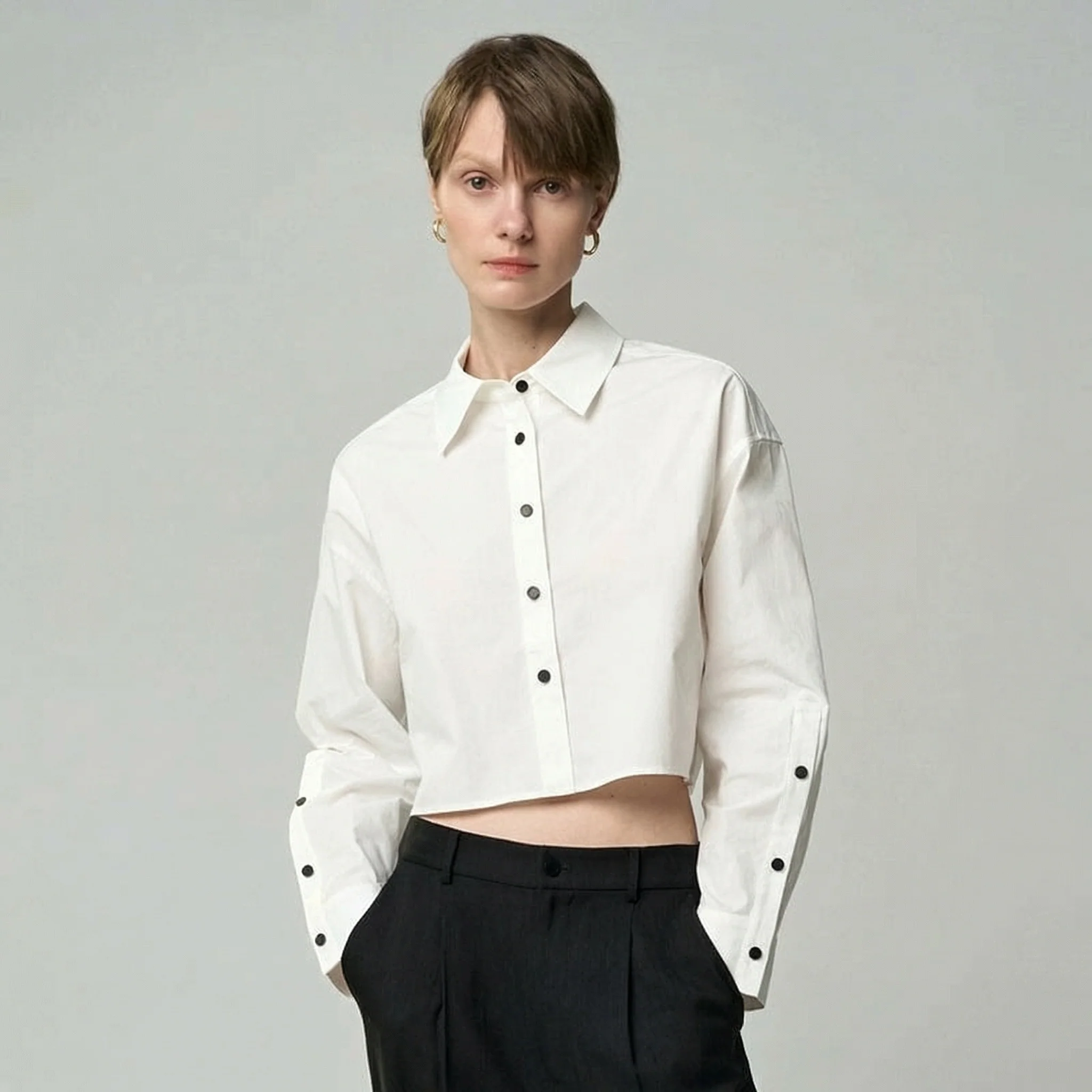Contrast Snap Crop Shirt - Image 9
