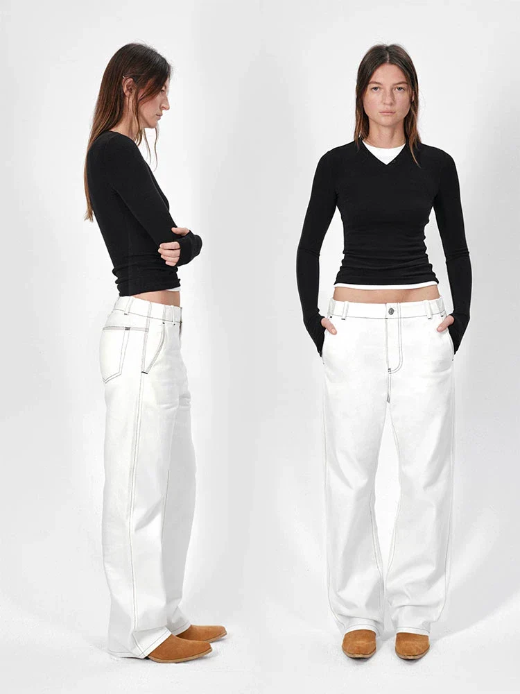 Contrast-Stitch Cargo Straight Pants