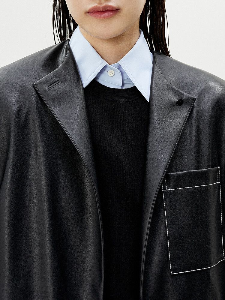 Contrast Stitch Faux Leather Jacket - Image 4