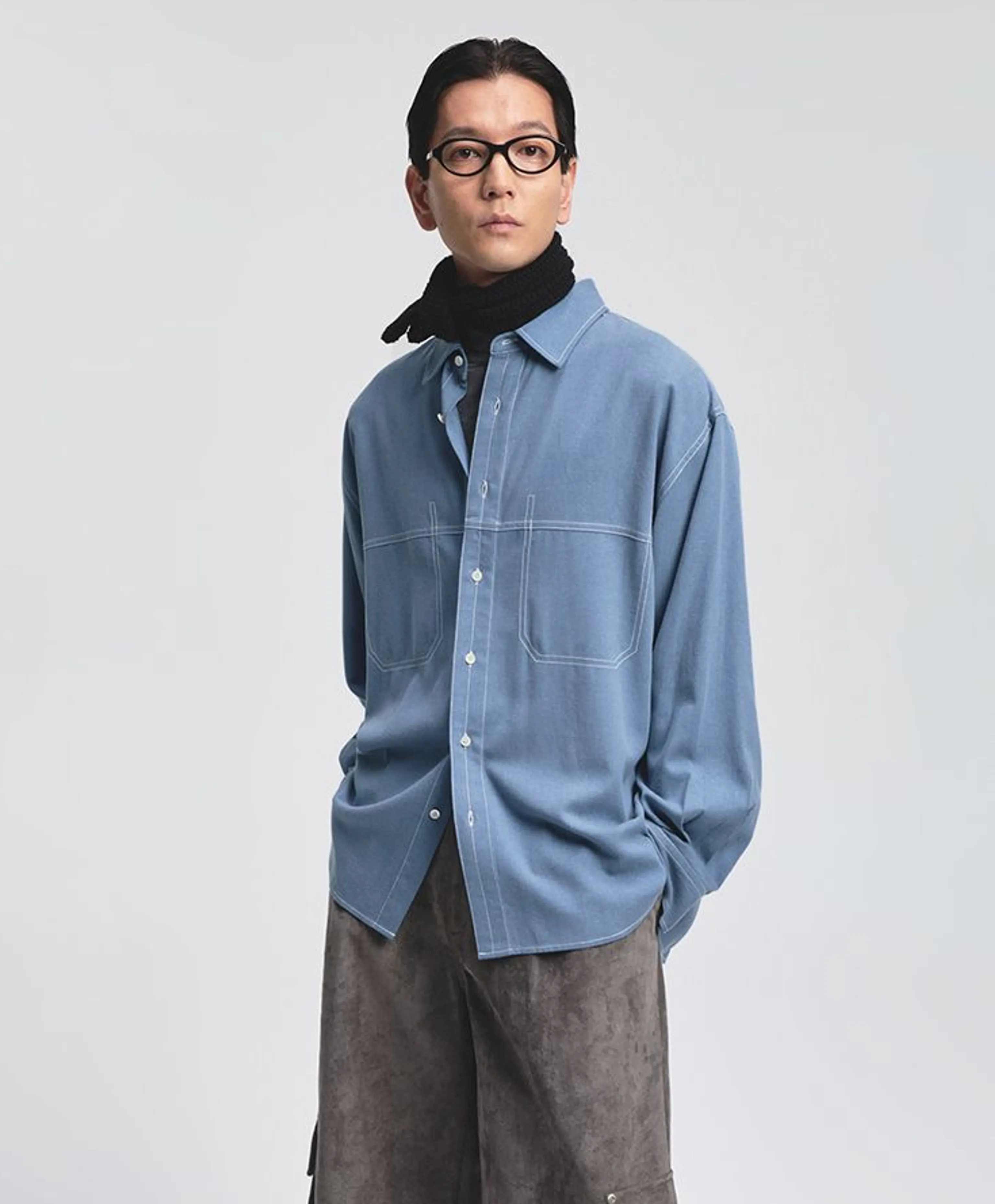 Contrast Stitch Tencel-Kapok Shirt - Image 4