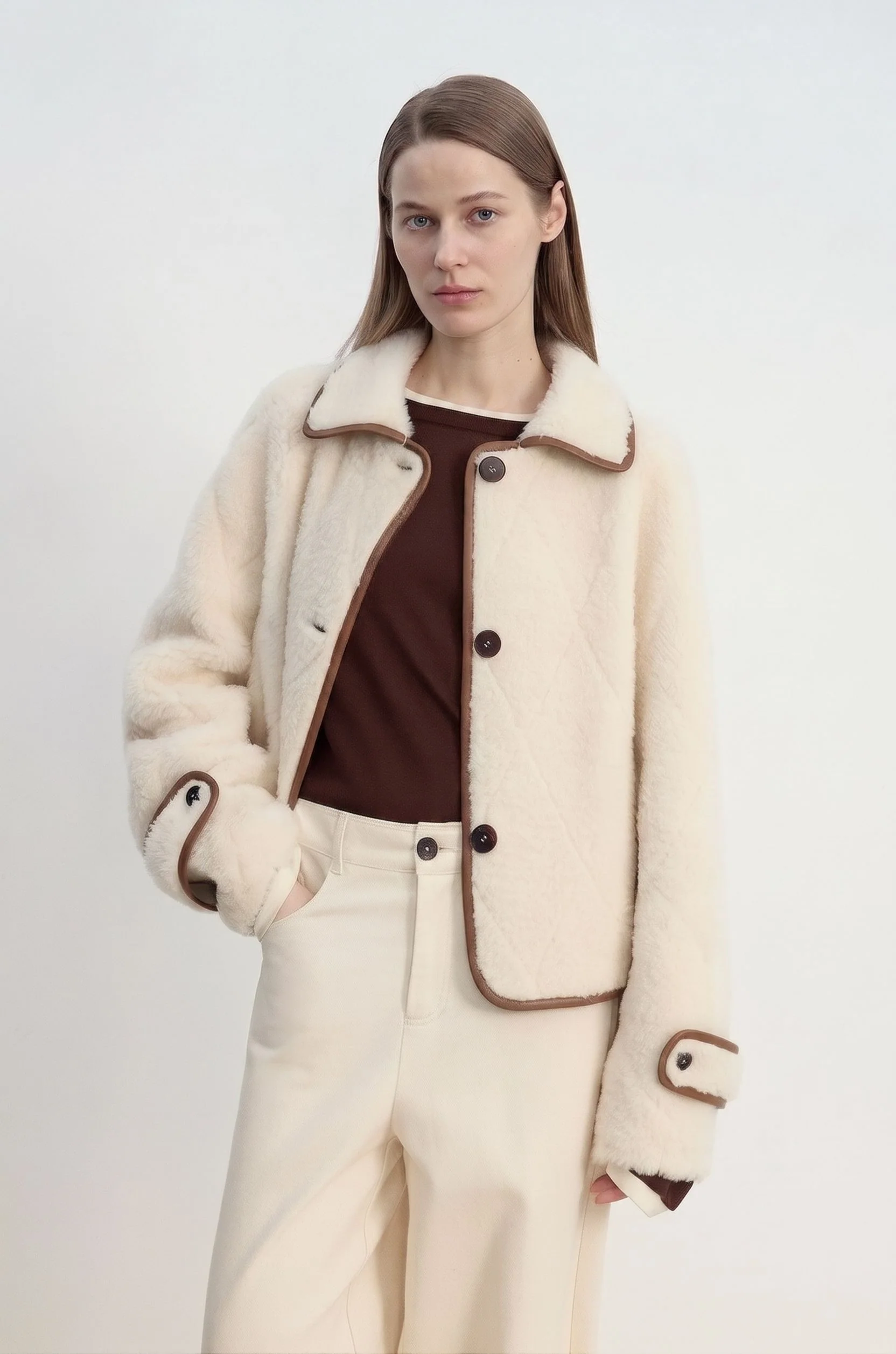 Contrast-Trim Merino Shearling Jacket - Image 4