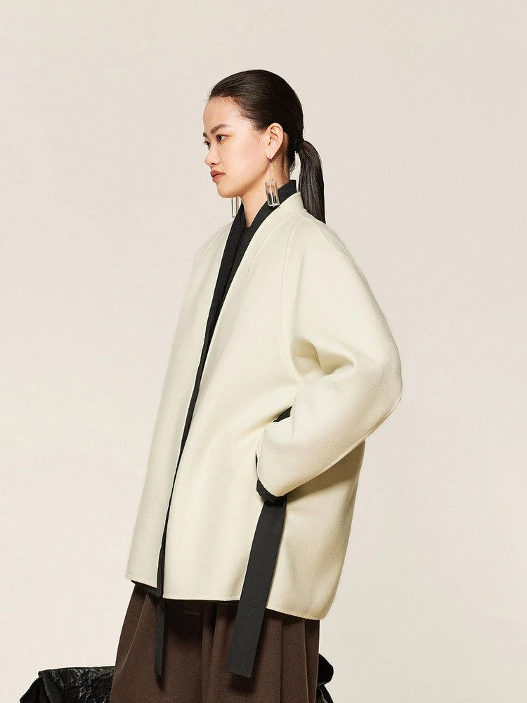 Contrast Trim Wrap Coat - Image 2