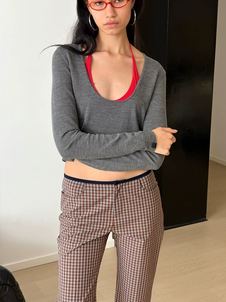 Contrast Waist Plaid Capri Pants - Image 5