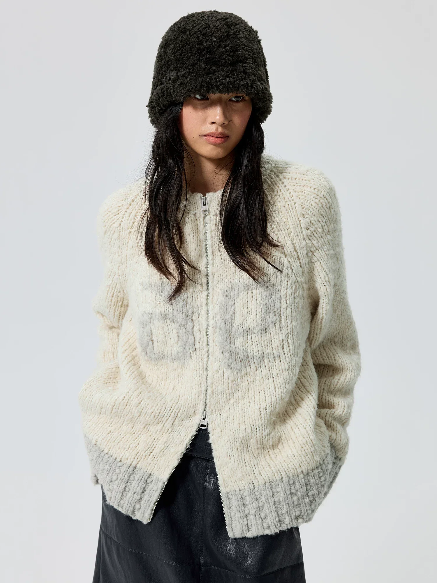 Contrast Zip Wool Cardigan