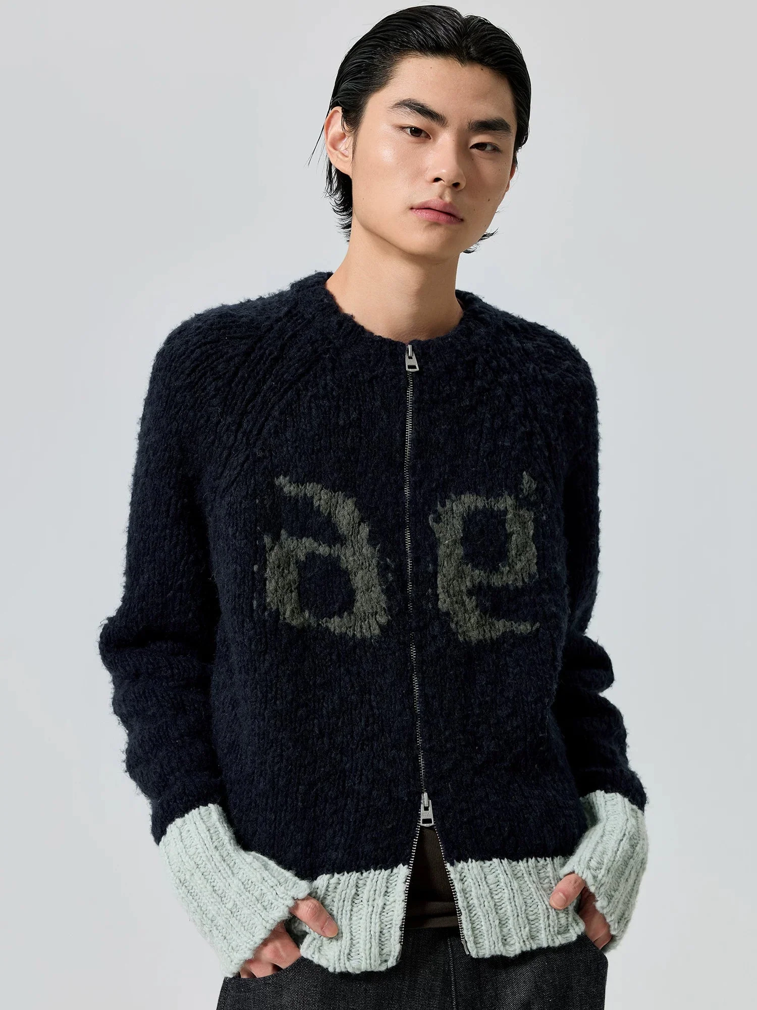 Contrast Zip Wool Cardigan - Image 5