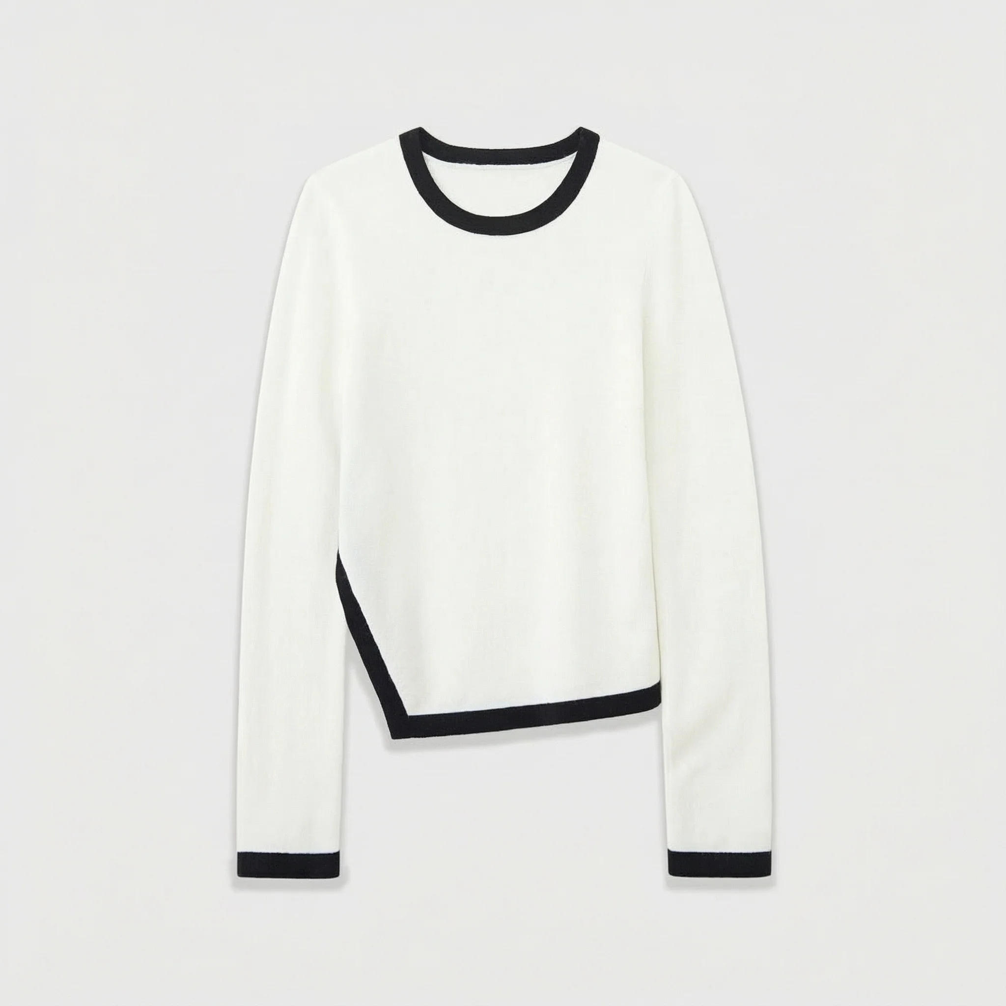 Contrasting Trim Asymmetrical Hem Sweater - Image 5