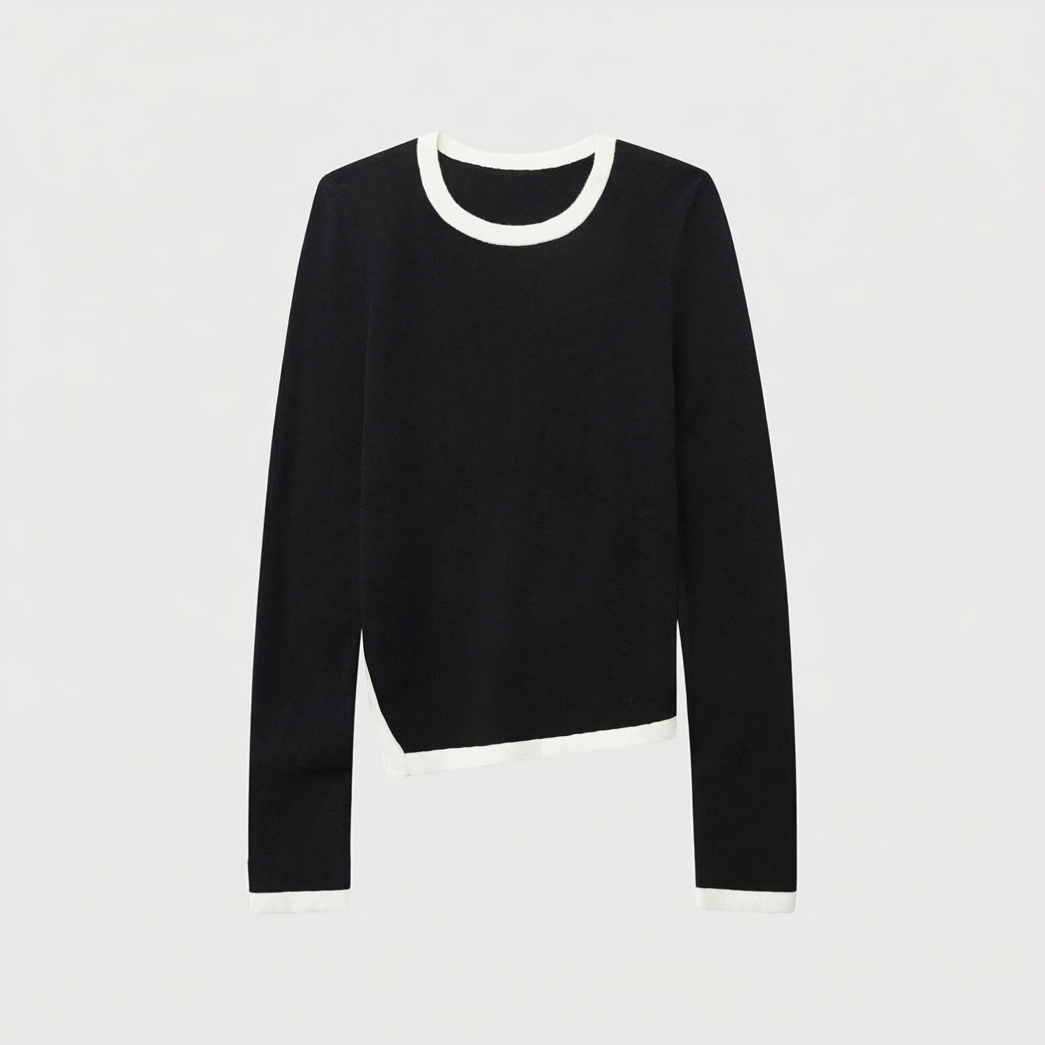 Contrasting Trim Asymmetrical Hem Sweater - Image 6