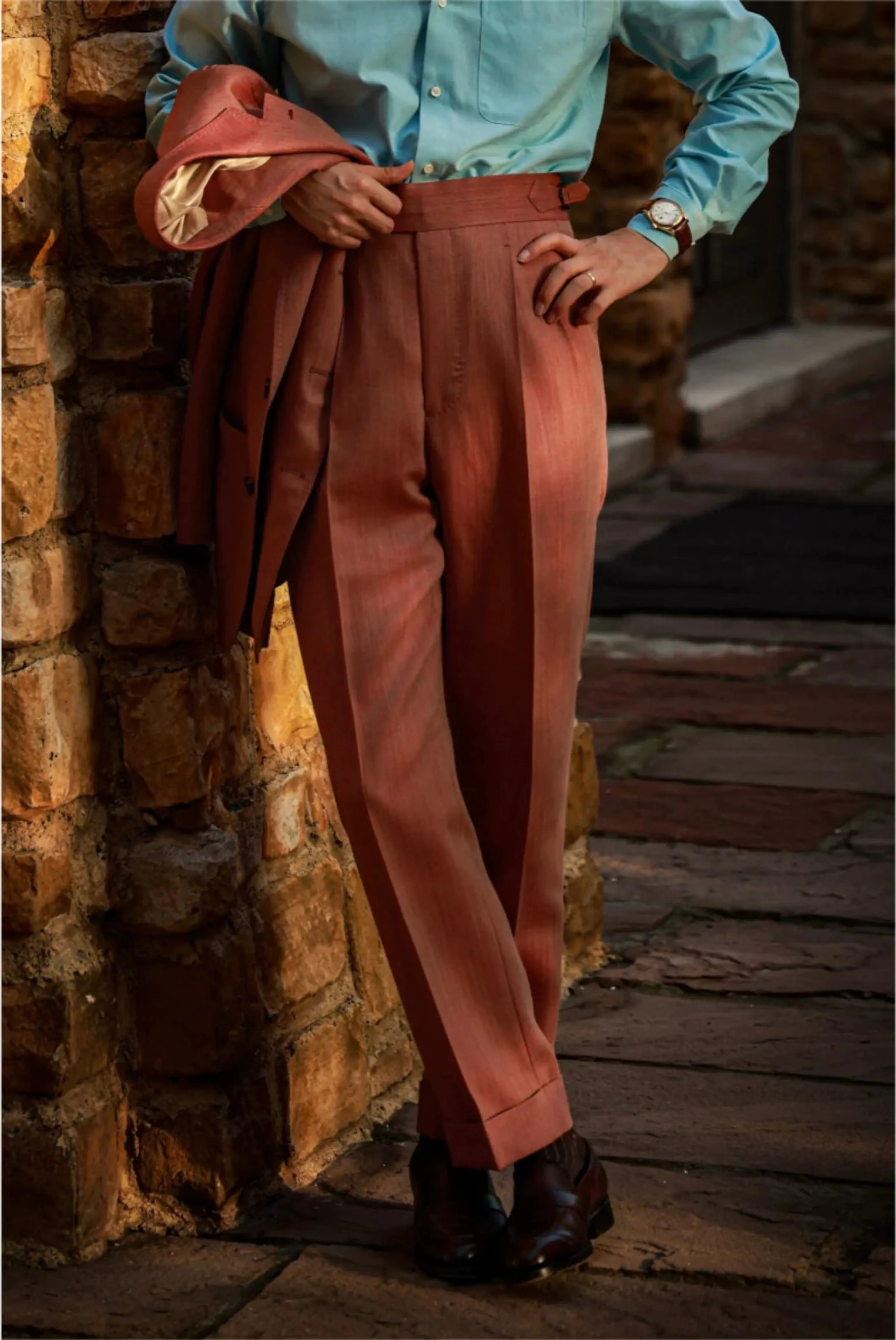Coral Solaro Herringbone Trousers