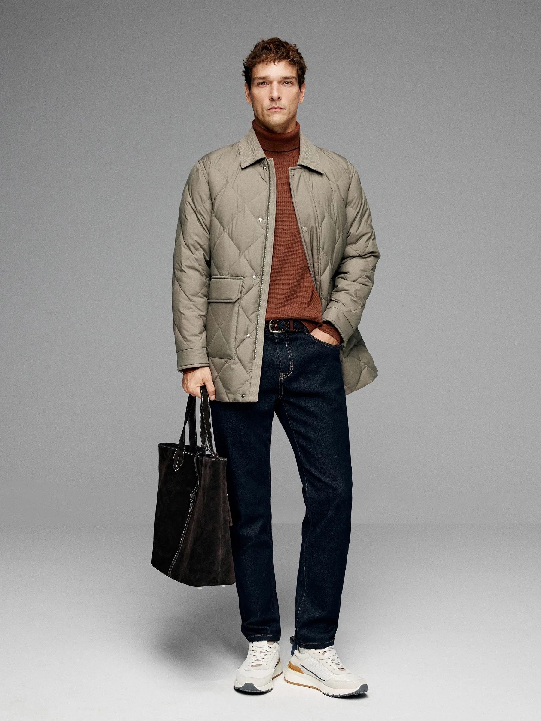 Corduroy Collar Quilted Down Jacket