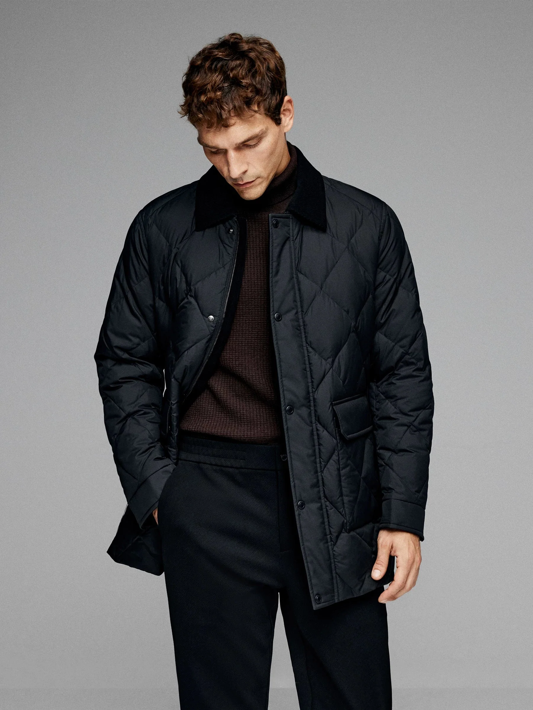 Corduroy Collar Quilted Down Jacket - Image 2