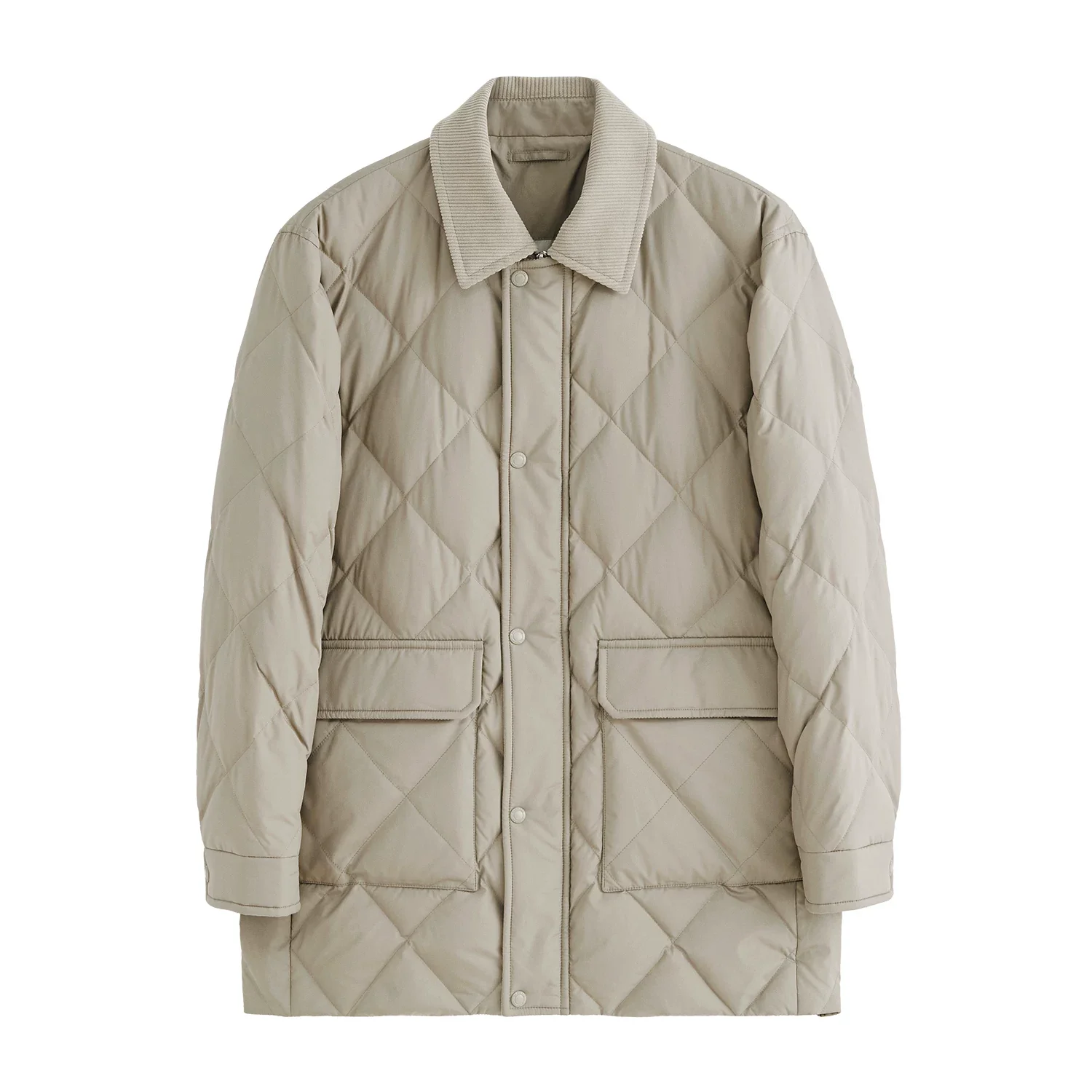 Corduroy Collar Quilted Down Jacket - Image 7
