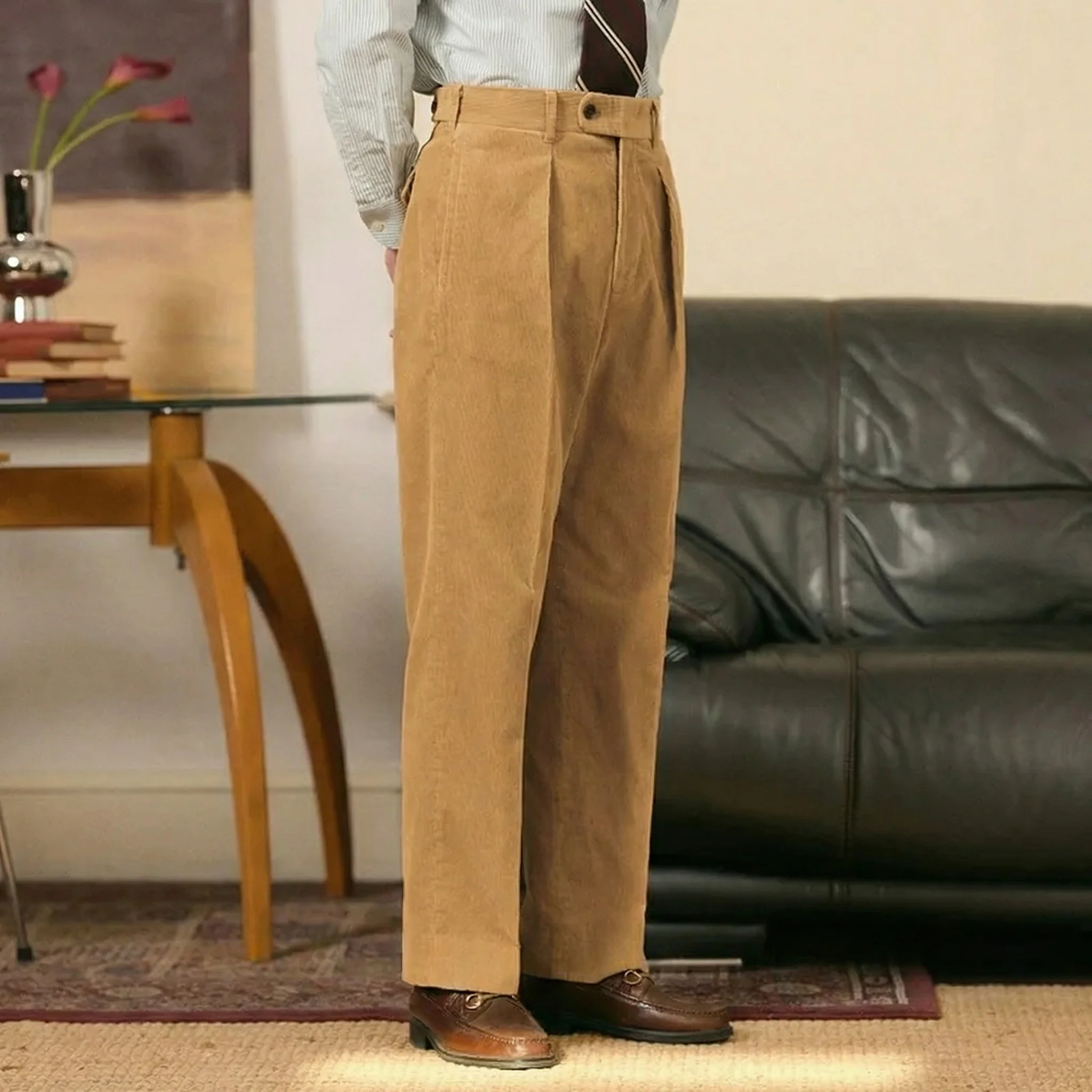 Corduroy Pleated Trousers - Image 5