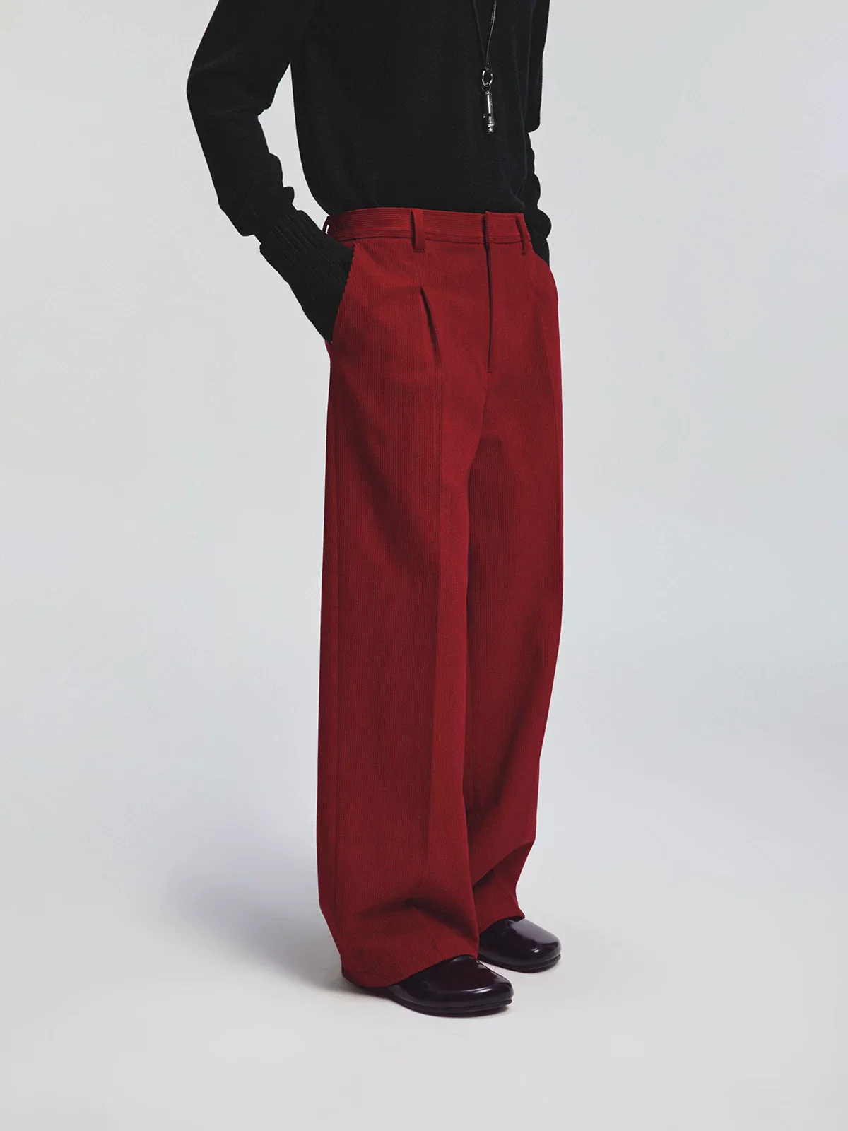 Corduroy Single-Pleat Wide-Leg Trousers - Image 4