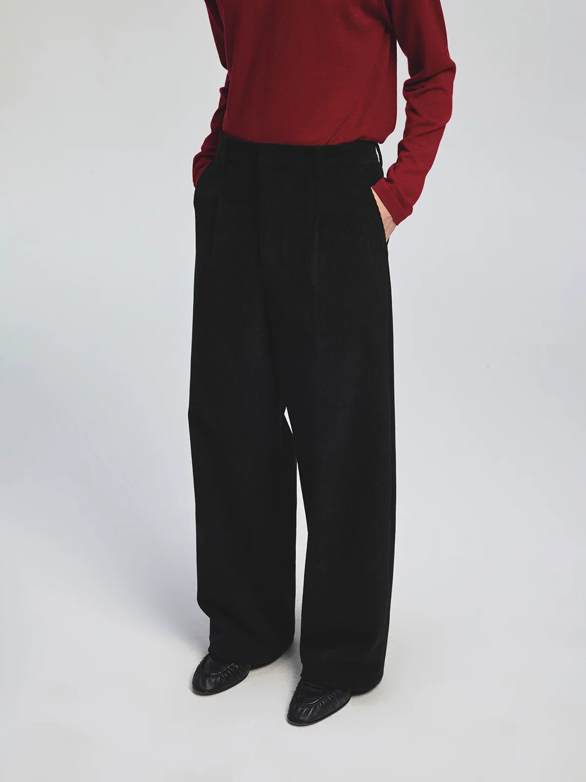 Corduroy Single-Pleat Wide-Leg Trousers - Image 5