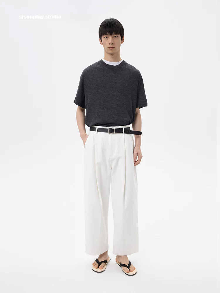 Cotton-Linen Adjustable Wide-Leg Cropped Trousers - Image 2