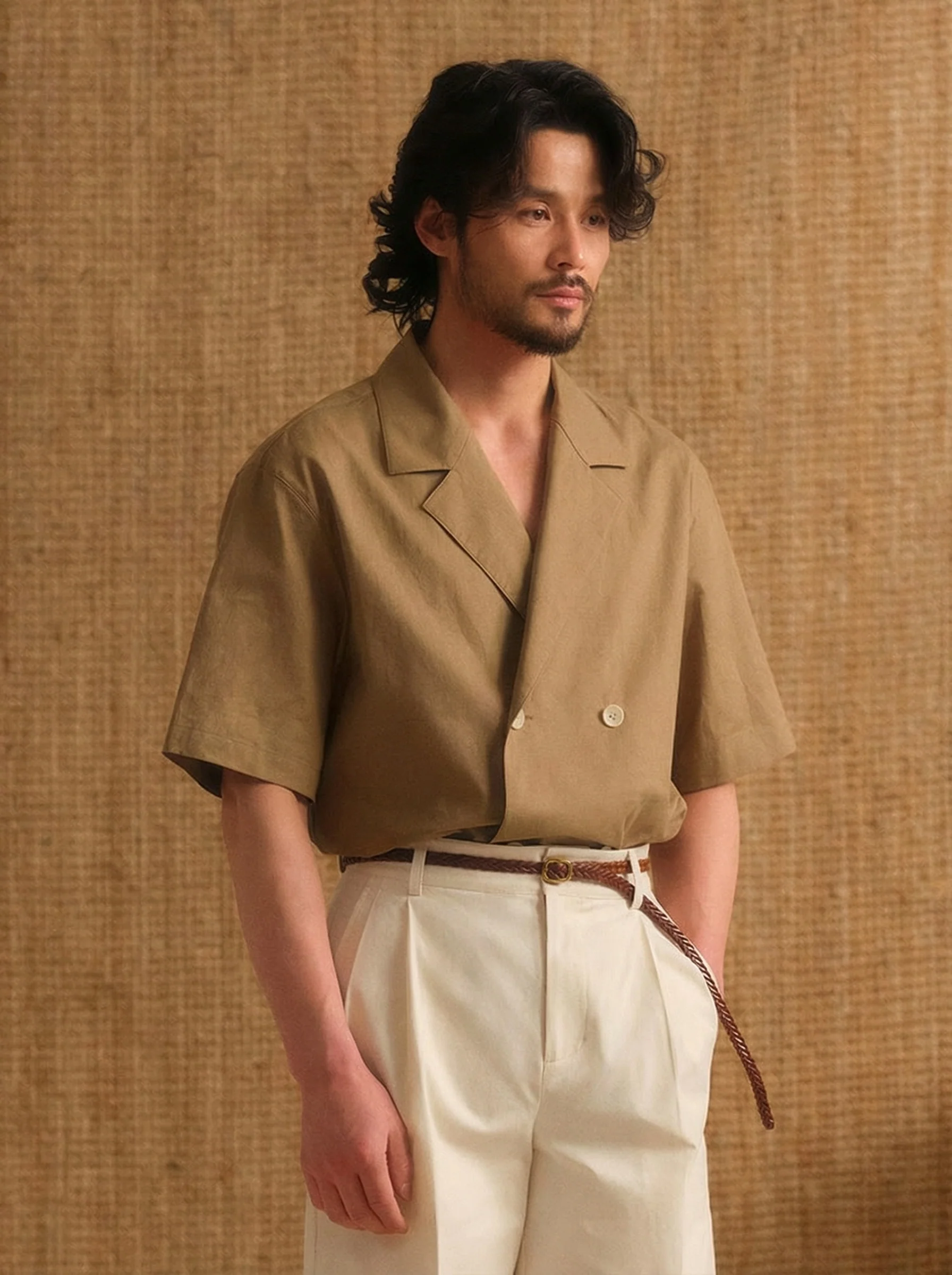 Cotton-Linen Double-Breasted Short-Sleeve Shirt - Image 2