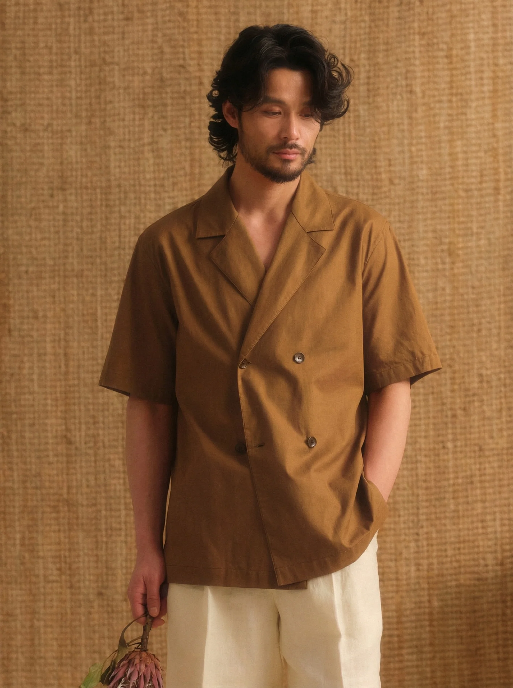 Cotton-Linen Double-Breasted Short-Sleeve Shirt - Image 3