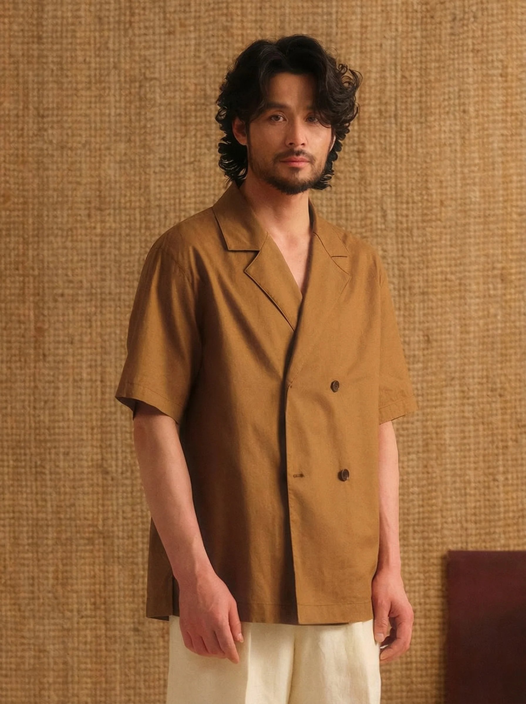Cotton-Linen Double-Breasted Short-Sleeve Shirt - Image 4