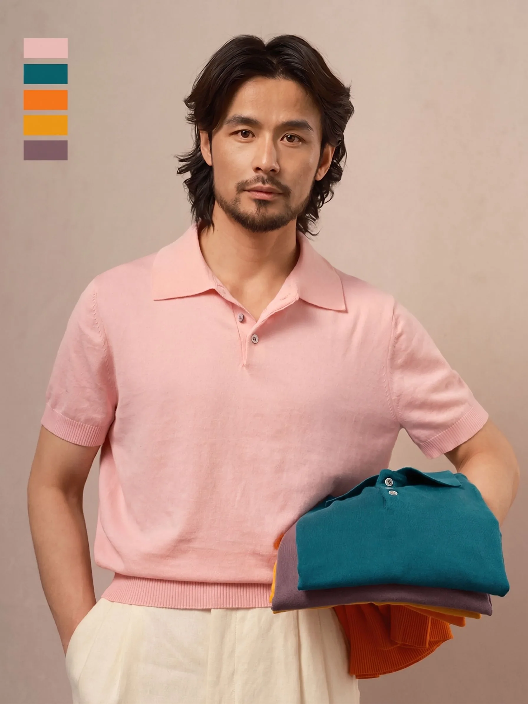 Cotton Linen Knit Polo