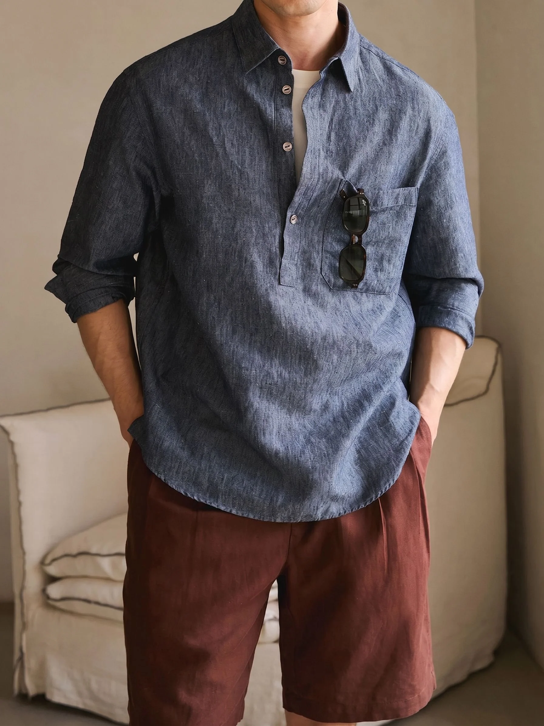 Cotton-Linen Popover Shirt