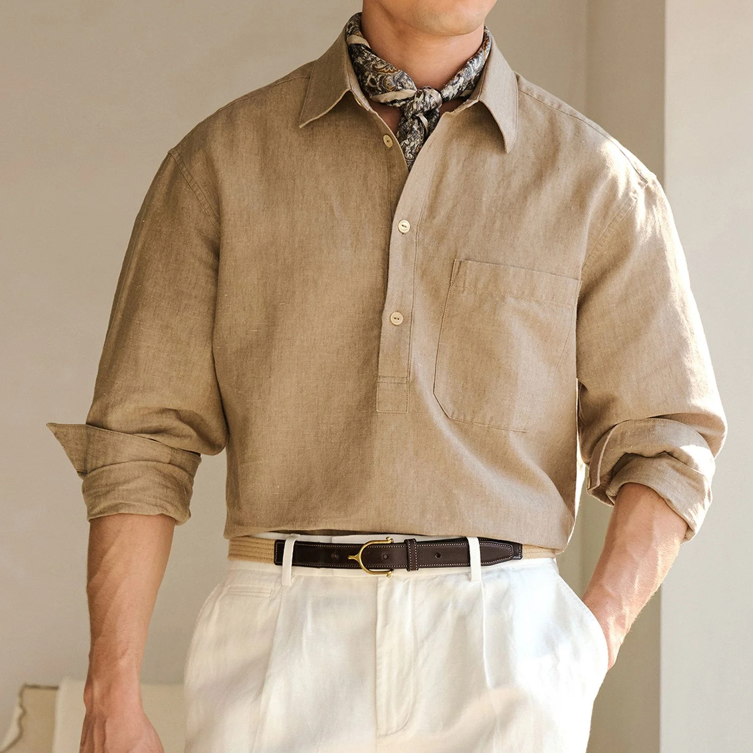 Cotton-Linen Popover Shirt - Image 6