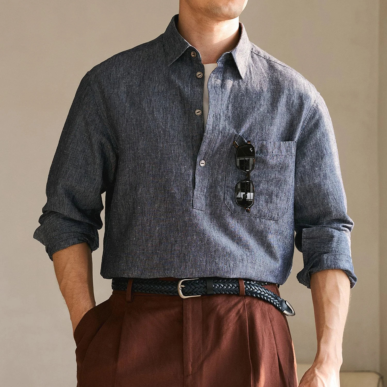 Cotton-Linen Popover Shirt - Image 7