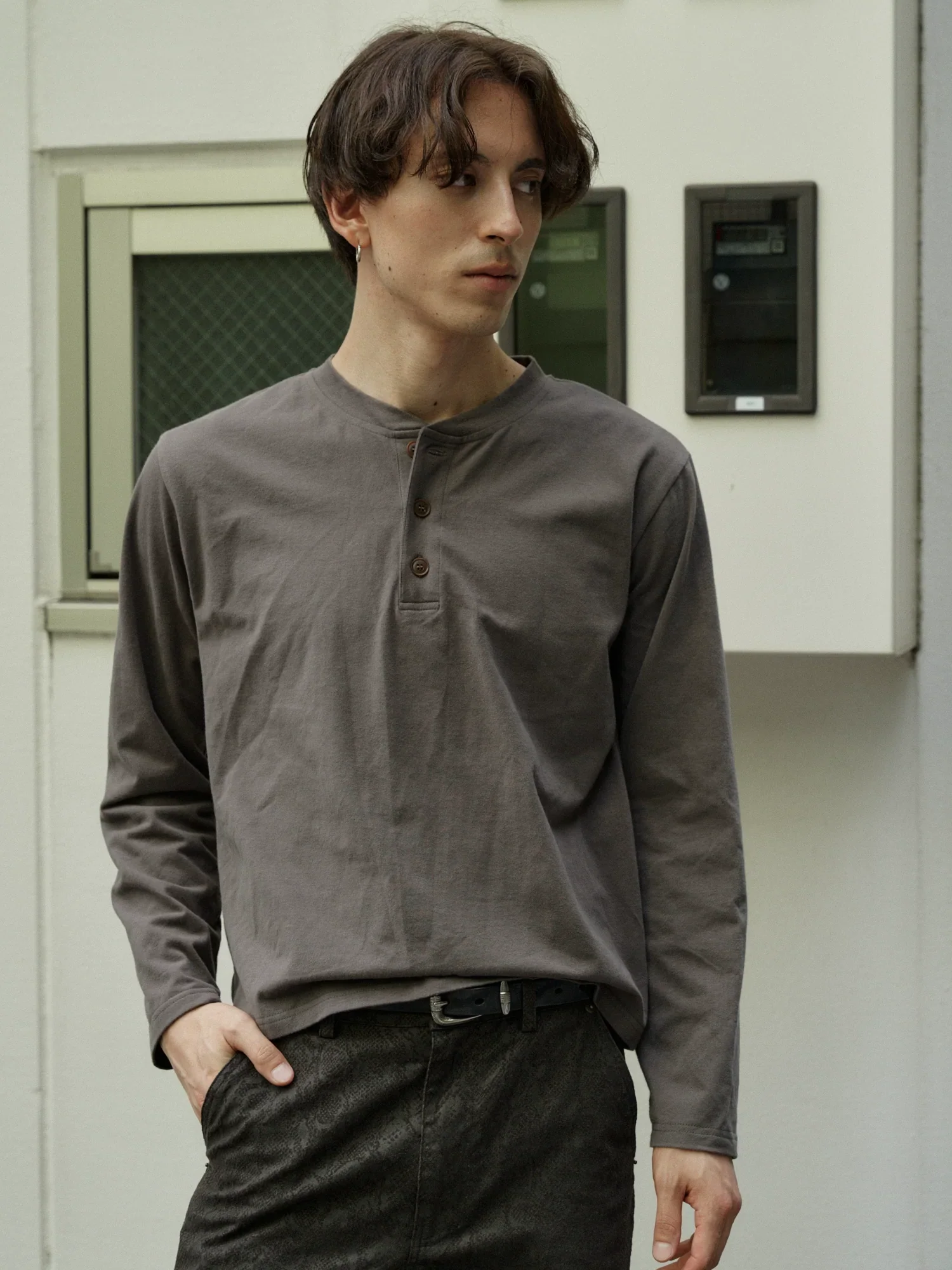 Cotton Stretch Henley Long-Sleeve Tee