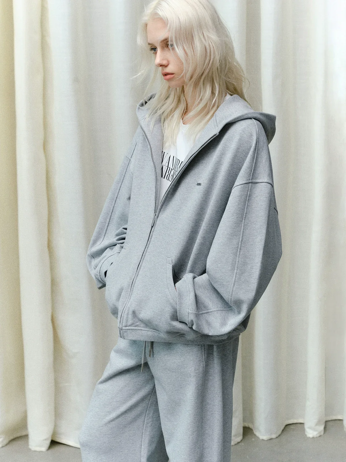 Cotton Terry Zip Hoodie and Wide-Leg Sweatpants Set - Image 2