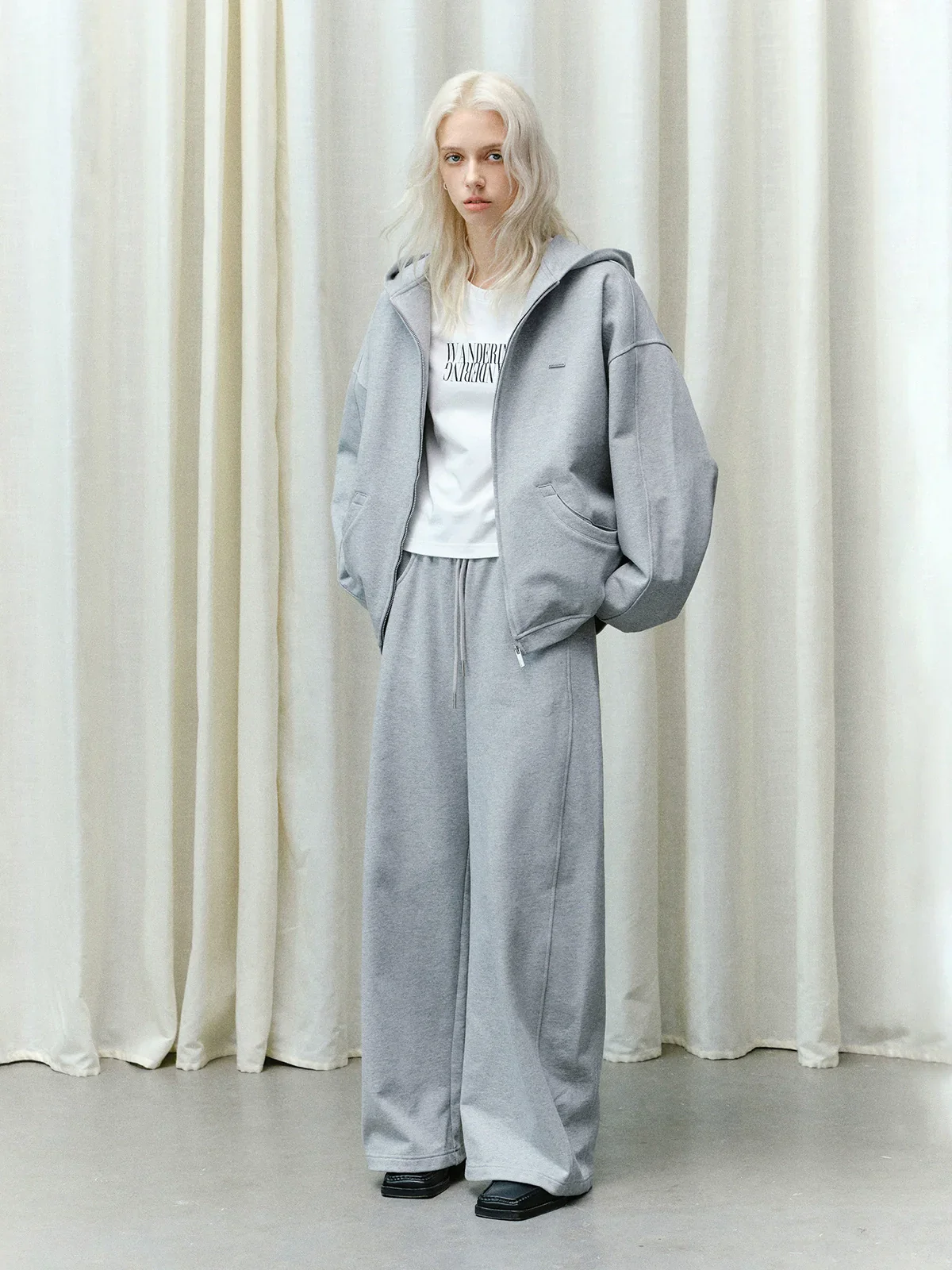 Cotton Terry Zip Hoodie and Wide-Leg Sweatpants Set - Image 5