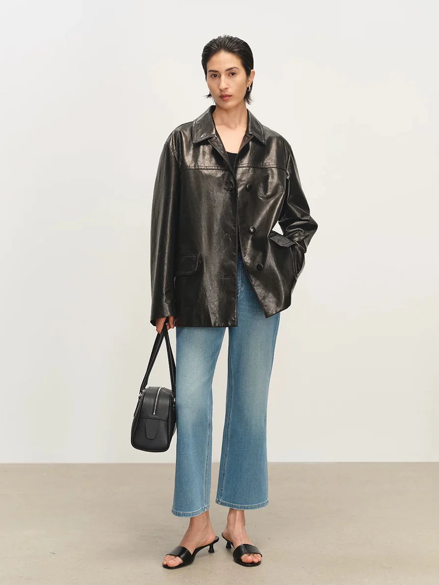 Covered Button Leather Jacket - Image 6