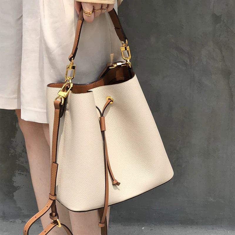 Cowhide Drawstring Bucket Bag - Image 4