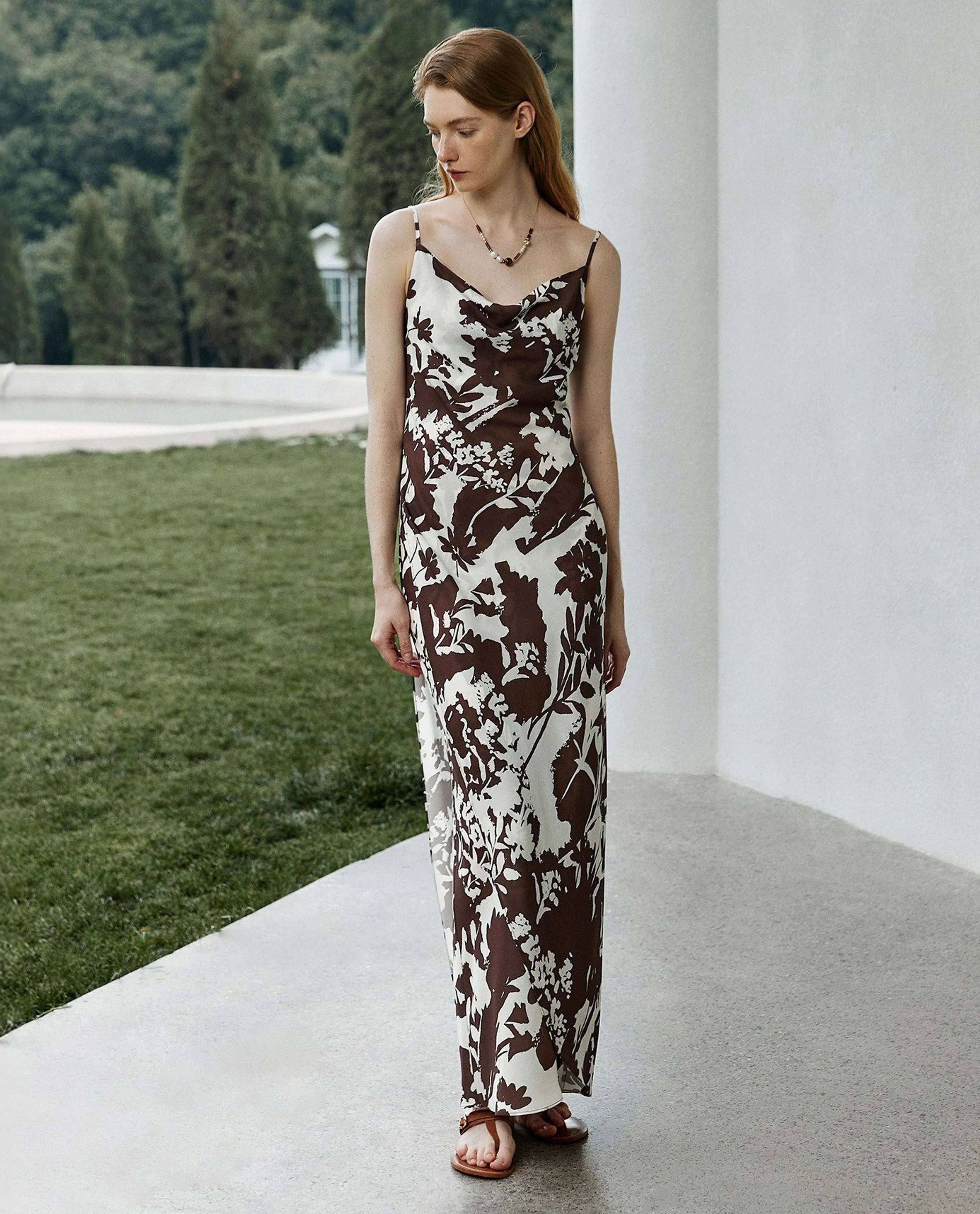 Cowl-Neck Printed Slip Dress