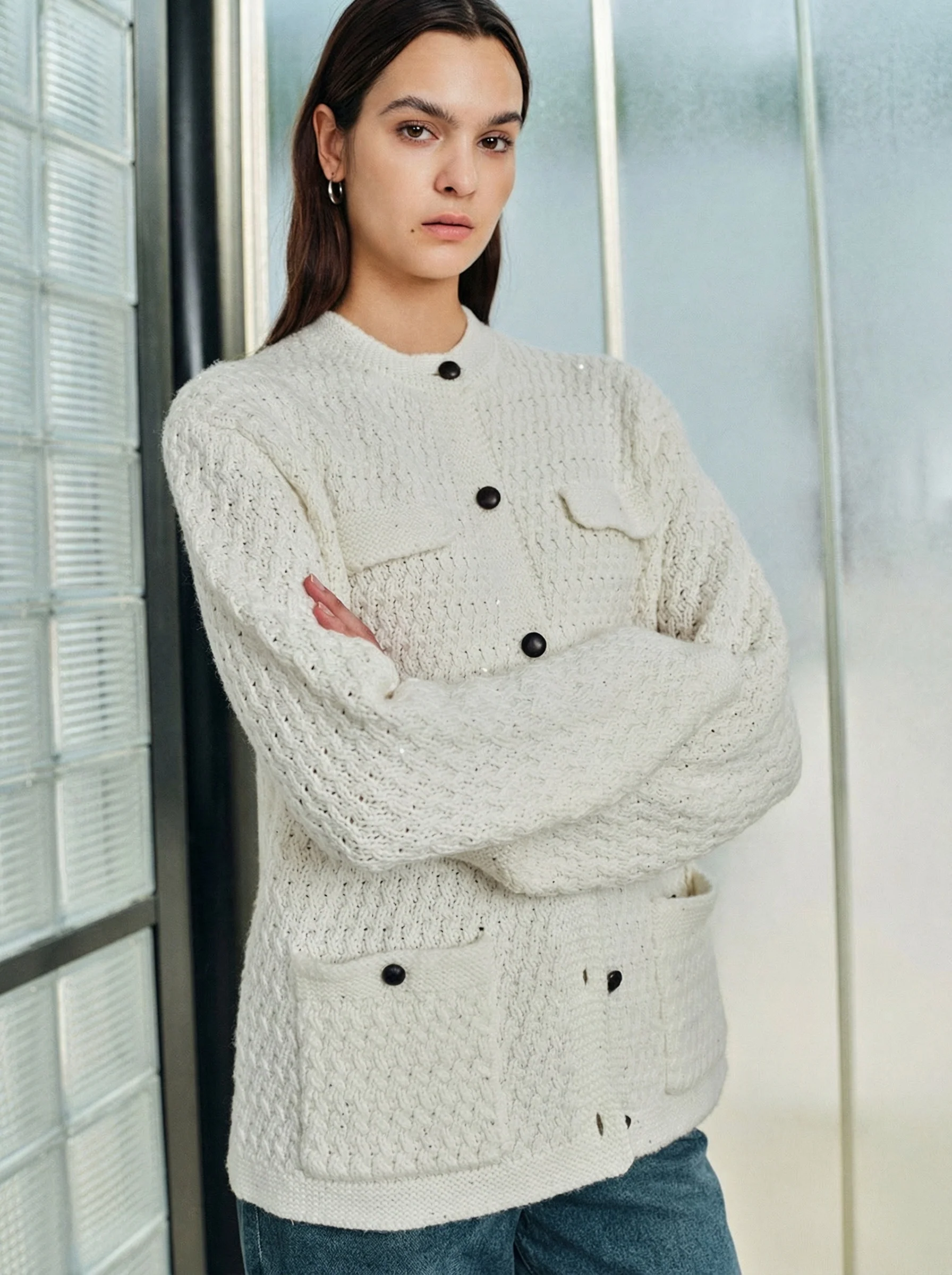 Cream Cashmere-Merino Cardigan Jacket - Image 2