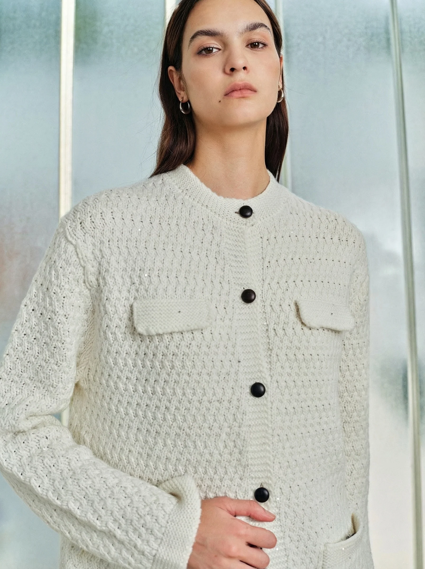Cream Cashmere-Merino Cardigan Jacket - Image 3