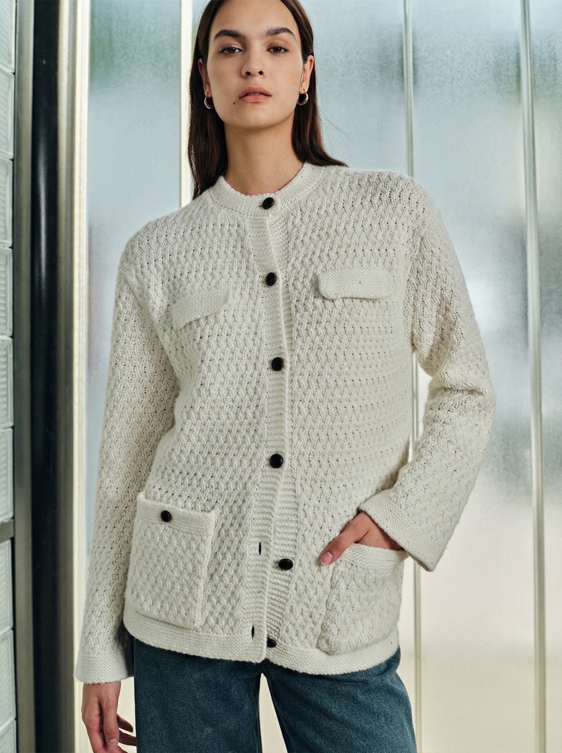 Cream Cashmere-Merino Cardigan Jacket - Image 4