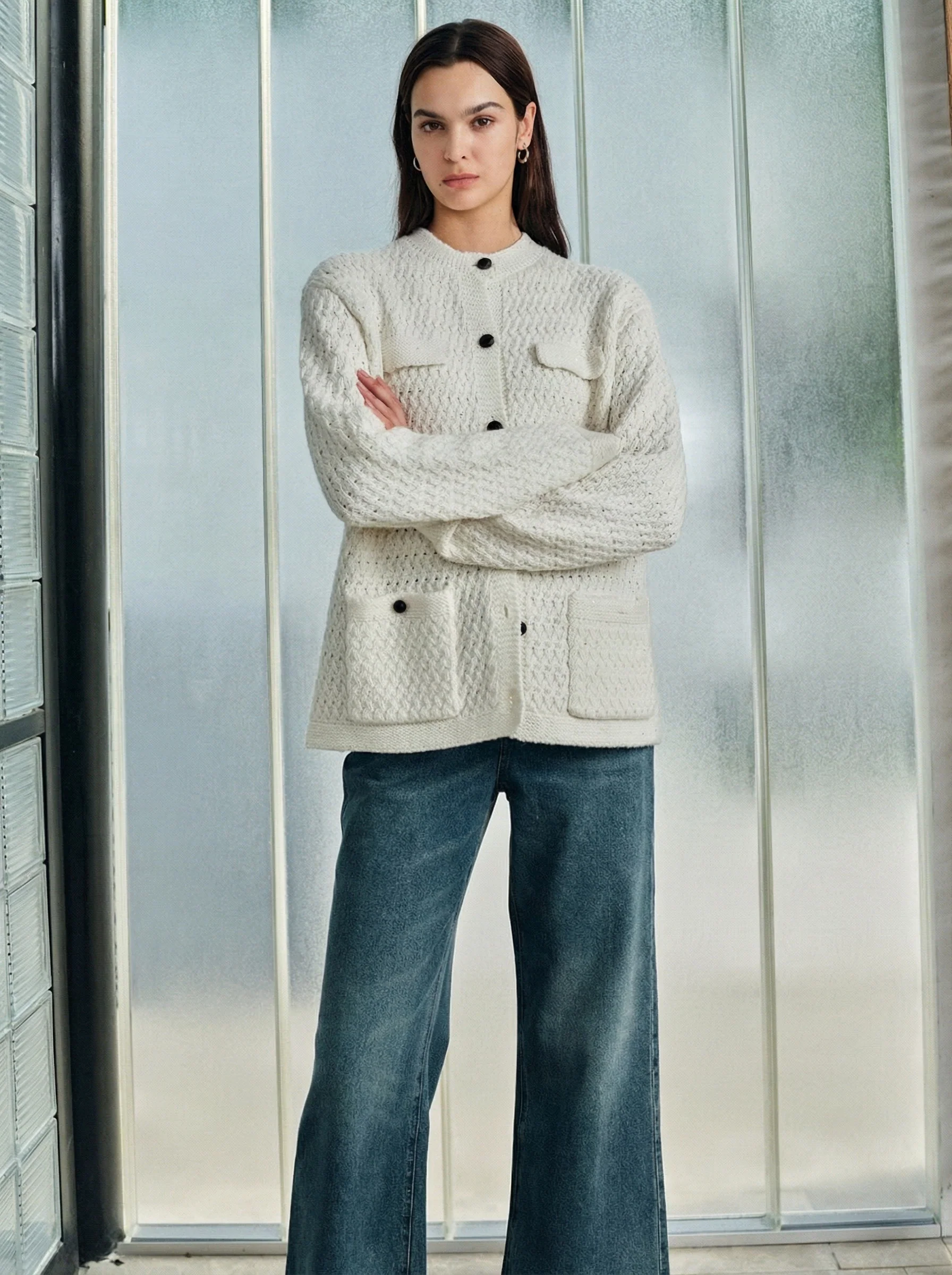 Cream Cashmere-Merino Cardigan Jacket - Image 5