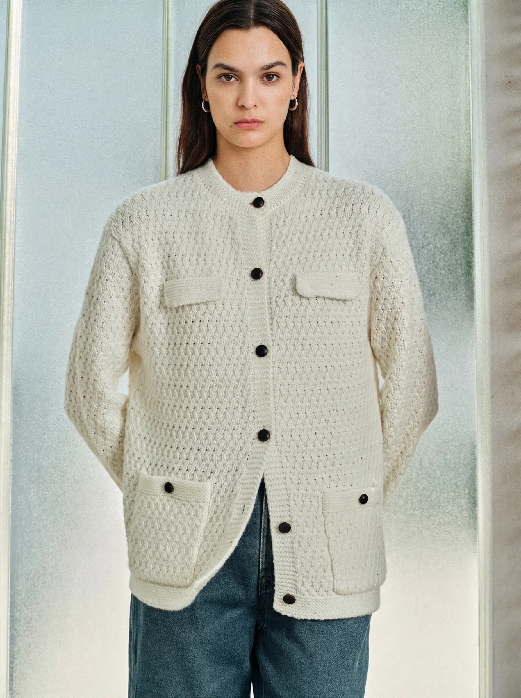 Cream Cashmere-Merino Cardigan Jacket - Image 6